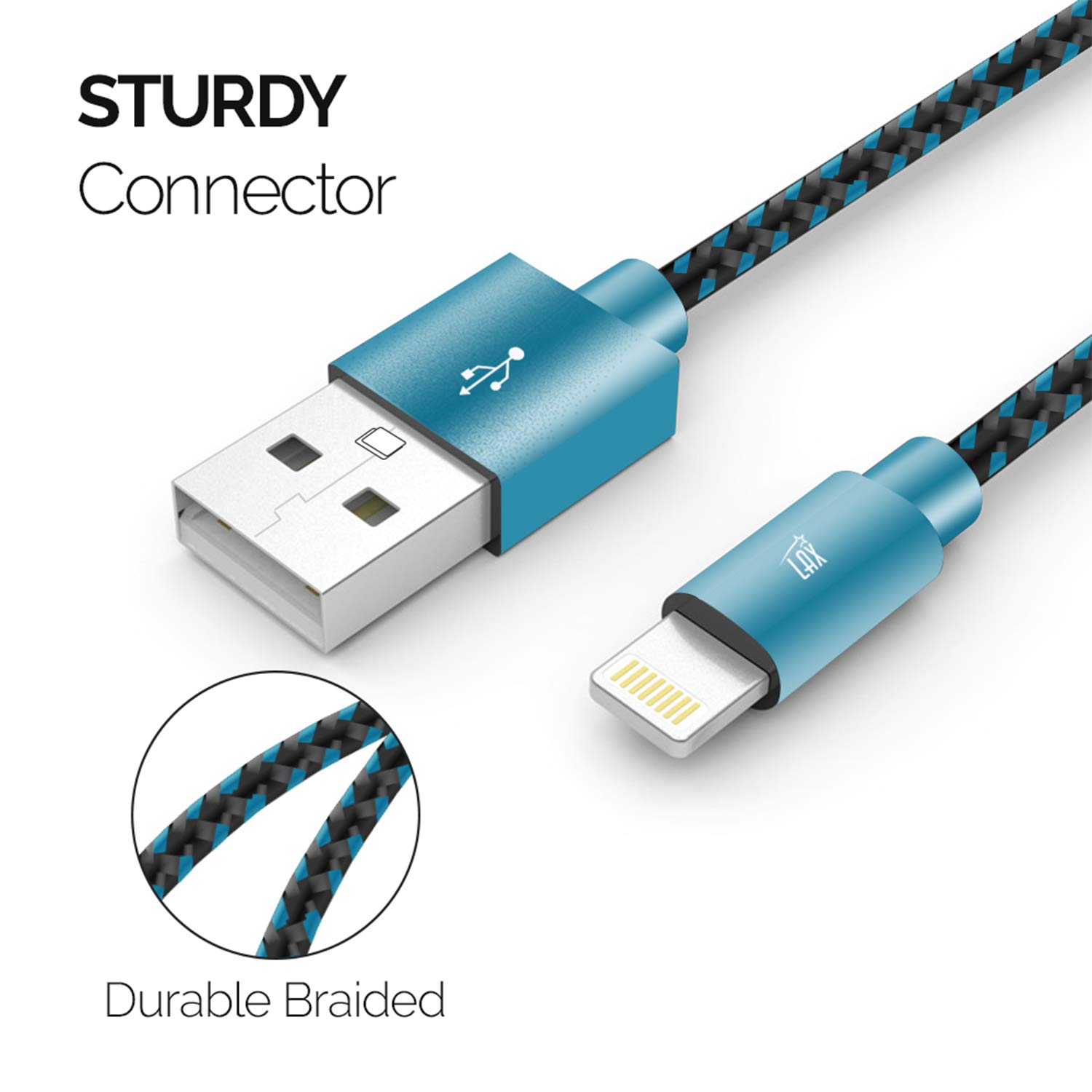 MFi Certified iPhone Charger Cable - Durable Braided Lightning to USB Cable for iPhone 14/13/12/11/XS/XR/X/8/7, iPad & iPod - Fast Charging & Data Sync - Perfect for Home, Office & Travel