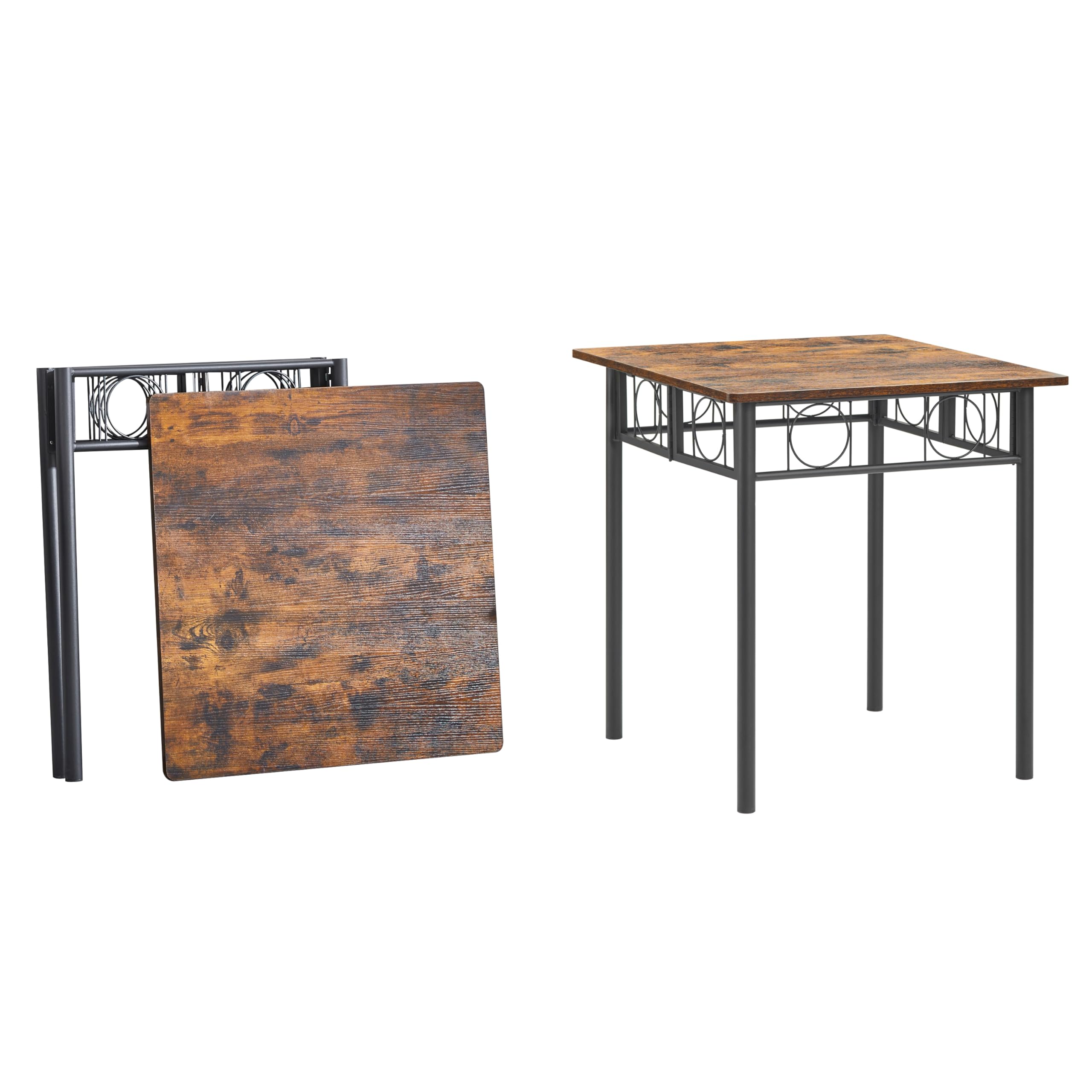 JOIN IRON 4-Person Folding Dining Table with Removable Panels - No Assembly Required Space-Saving Kitchen Table with Metal Legs (Brown) - Perfect for Small Apartments, Dorms, and Compact Dining Areas