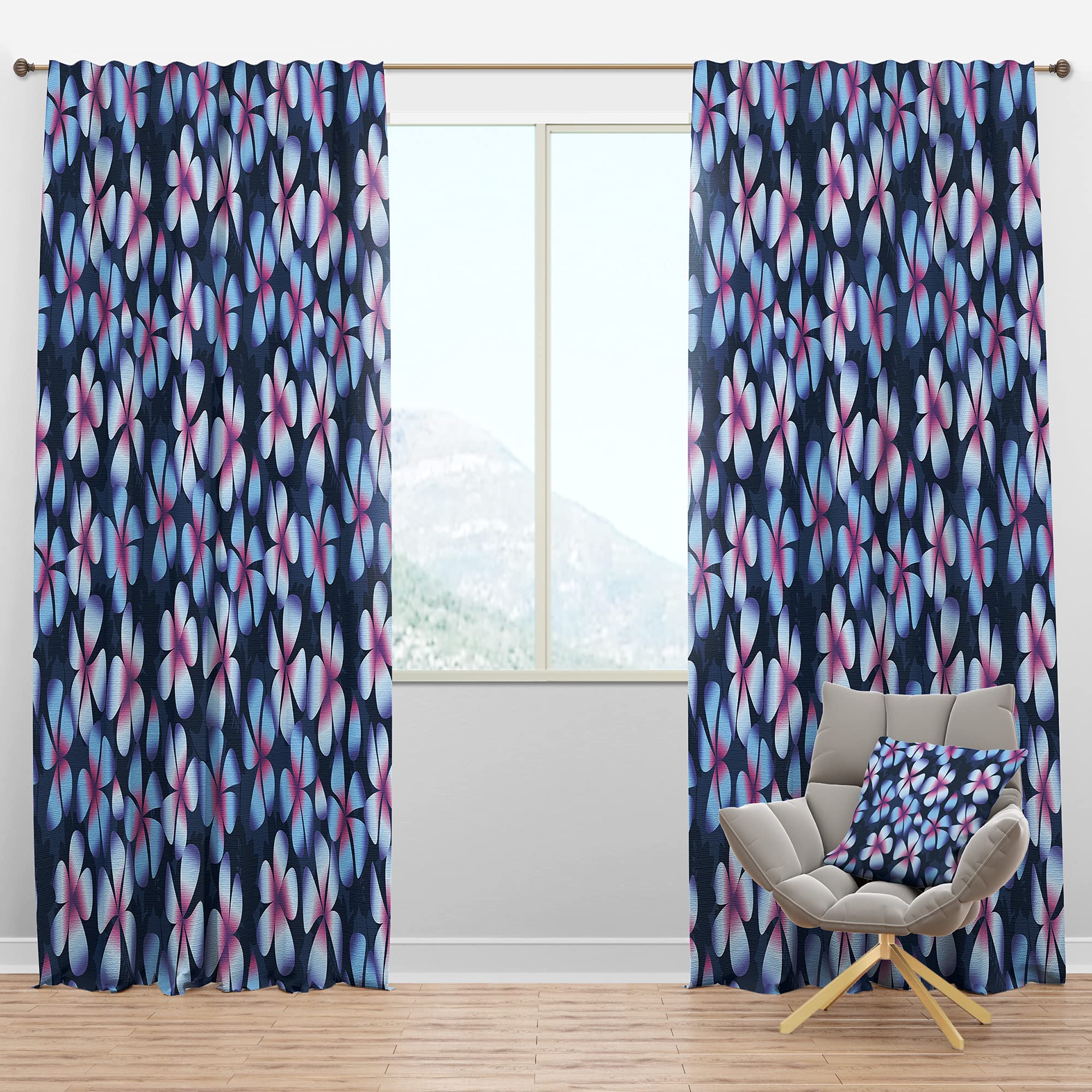 DesignQ Blackout Curtains 'Retro Frangipani Flowers' - Thermal Insulated Room Darkening Drapes for Bedroom & Living Room - Single Panel 52x84 Inches - Perfect for Home Decor, Privacy & Light Control