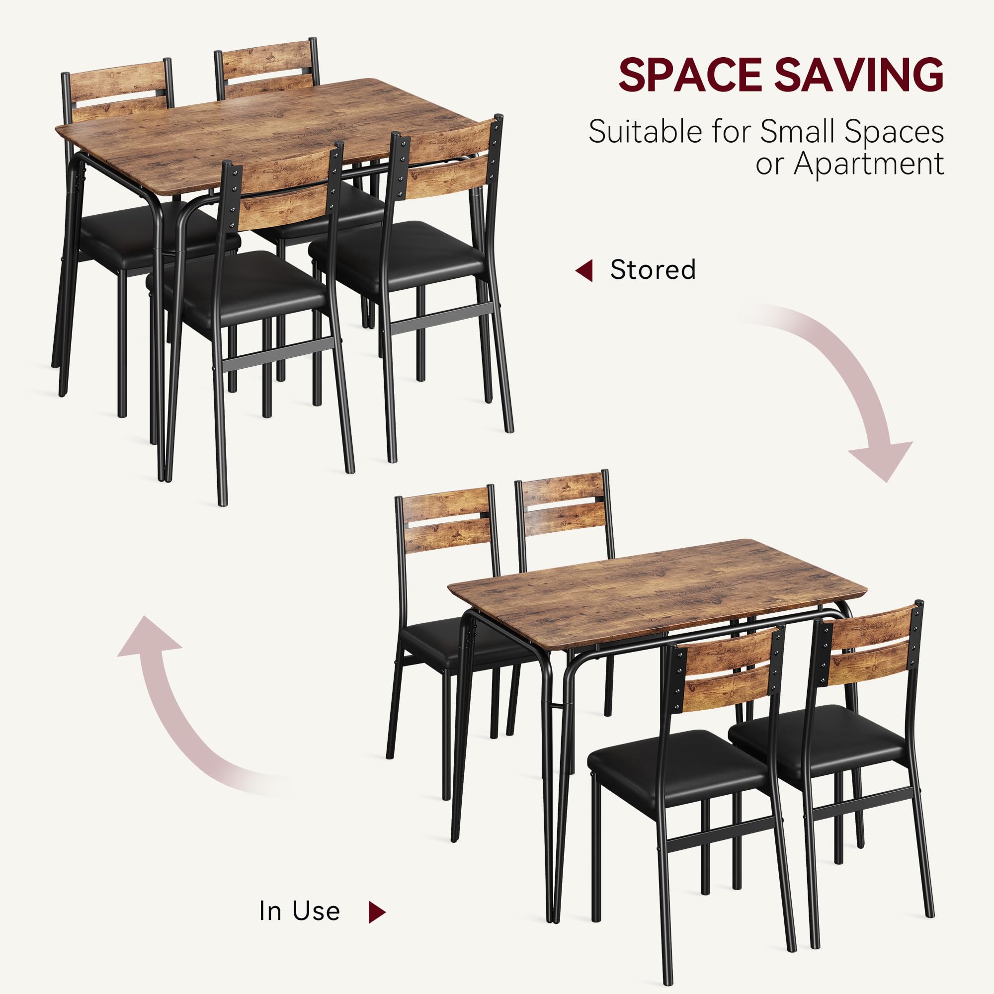 Vintage 5-Piece Small Dining Table Set for 4 with Chairs - Compact Kitchen & Apartment Dinette Furniture for Breakfast, Dinner & Small Space Entertaining