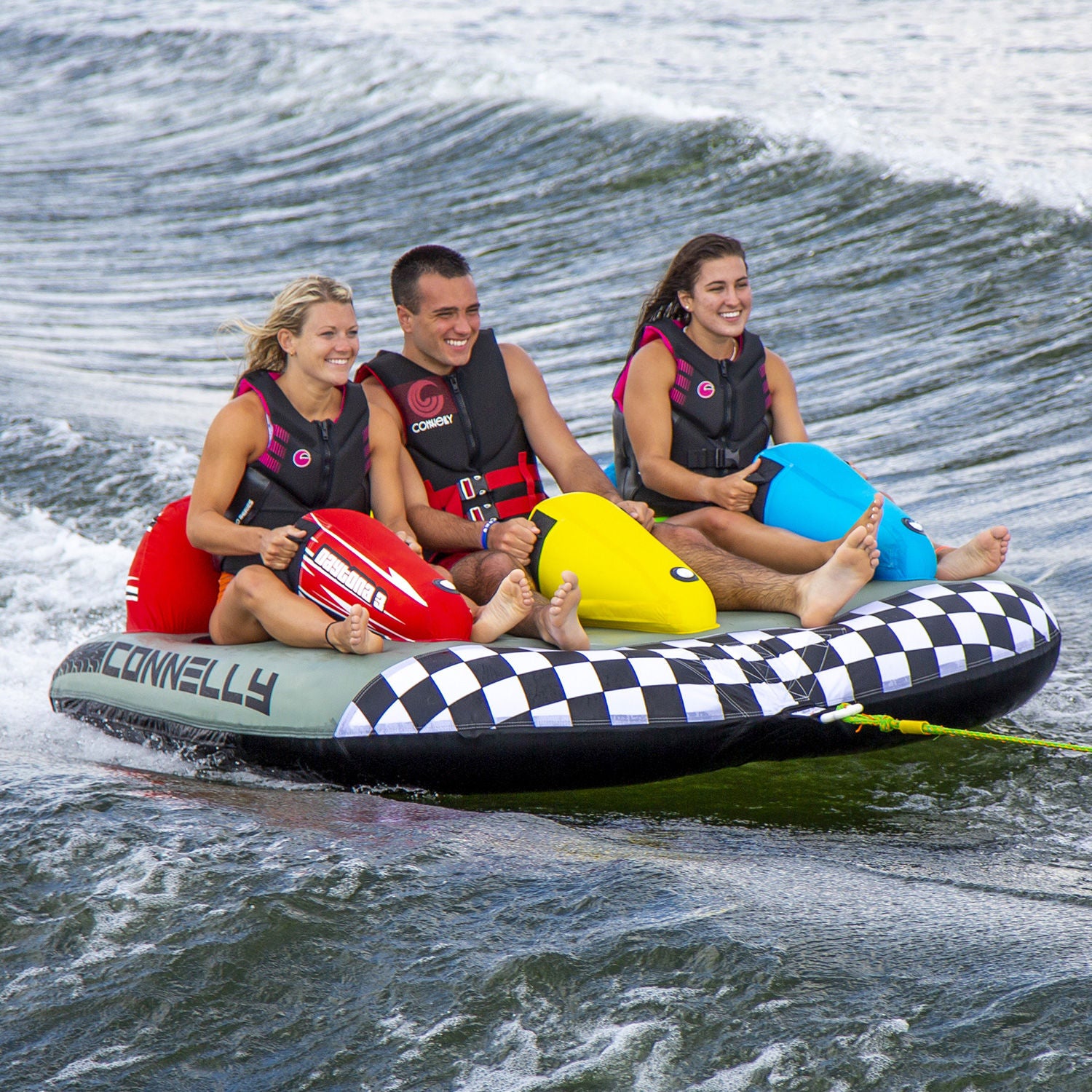 Connelly Daytona 3 Towable Tube - 3 Rider Inflatable Water Tube for Boating, Lakes & Beach Fun - High-Speed Towing for Adults & Kids - Perfect for Summer Water Sports & Family Outings