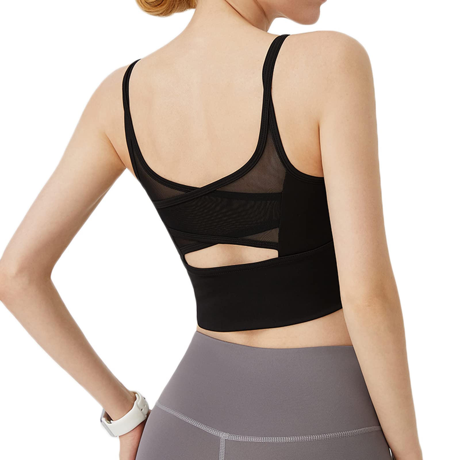 Jinghuiyue Women's Longline Sports Bra - Medium Support Cross Back Yoga Crop Top with Removable Pads for Running, Workout & Fitness | Breathable Activewear for Gym, Pilates & High-Intensity Training