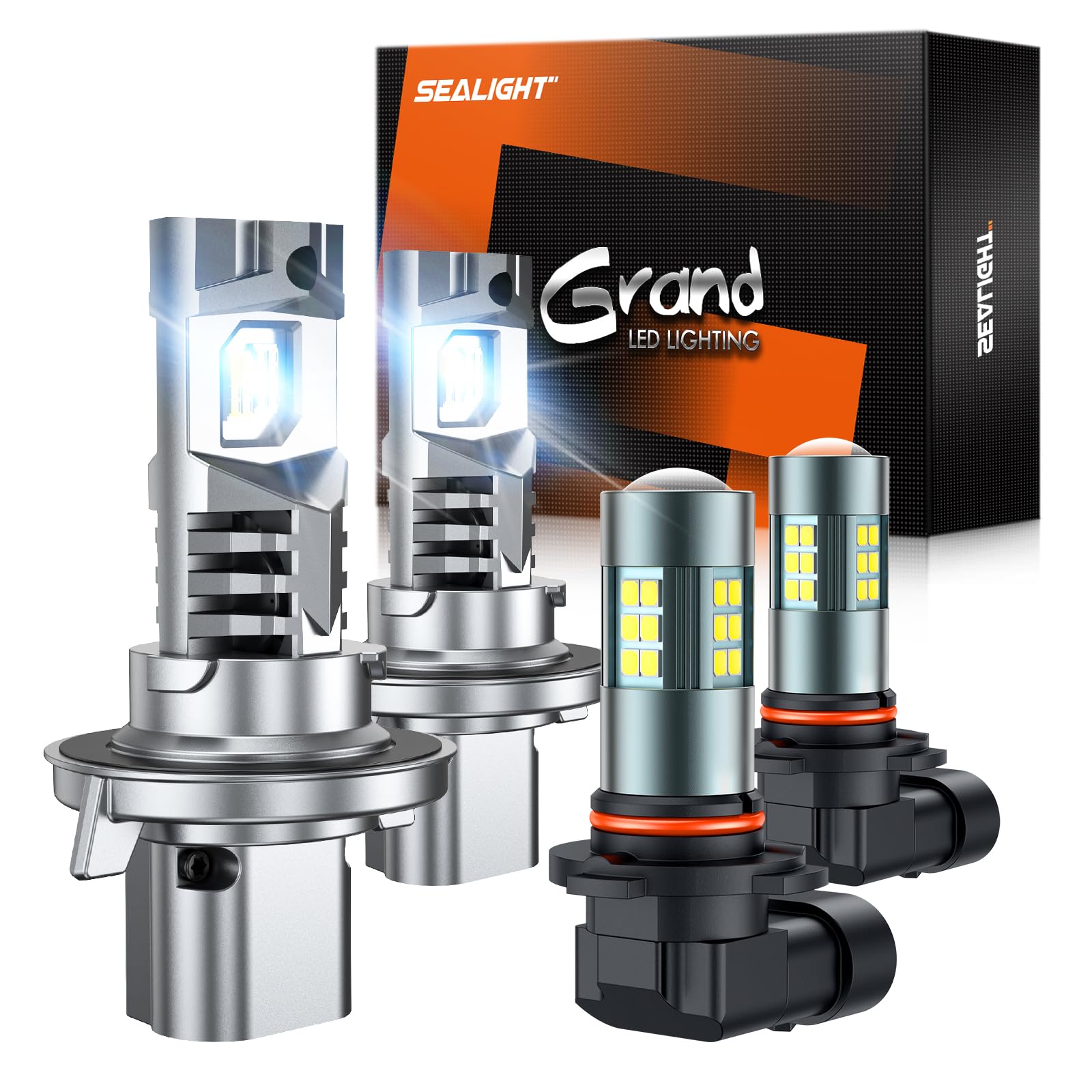 SEALIGHT G2 H13 H10 LED Light Bulbs Combo - 42000LM 6500K Ultra Bright 1:1 Design - 9008 H13 Headlight & 9145 H10 Fog Light Bulbs - Easy Plug & Play Installation - Perfect for Cars, Trucks, SUVs - Pack of 4 - Ideal for Night Driving and Foggy Conditions