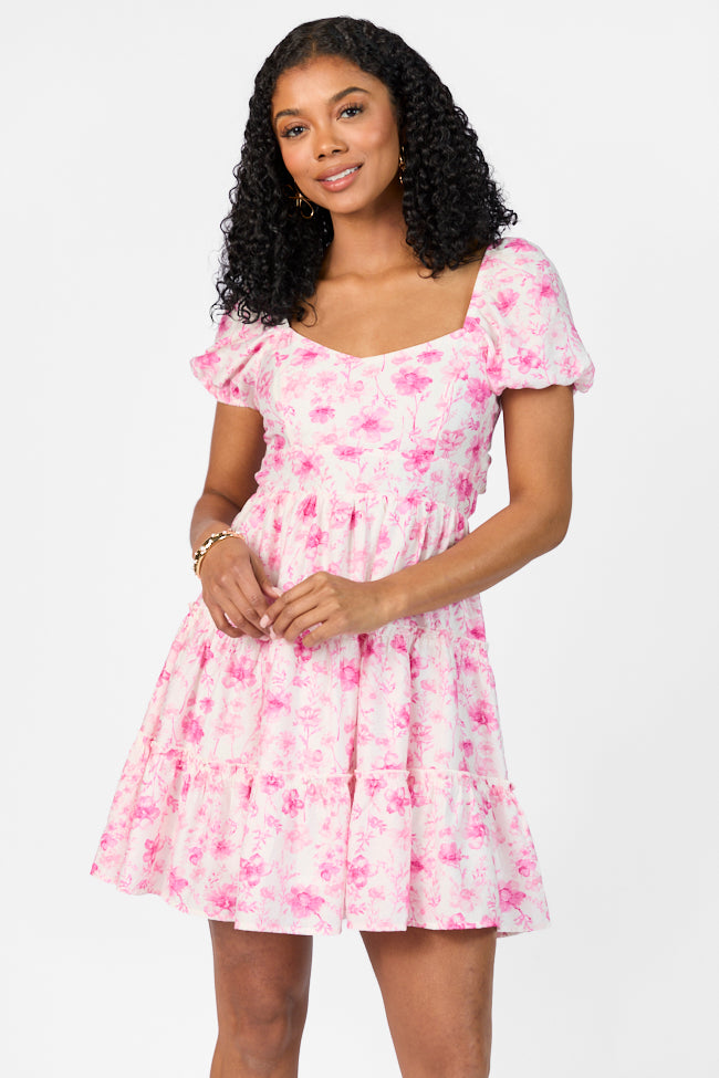 Elegant Pink Floral Dress with Back Bow Detail - Women's Party & Wedding Guest Dress - Perfect for Spring Events, Date Nights & Special Occasions
