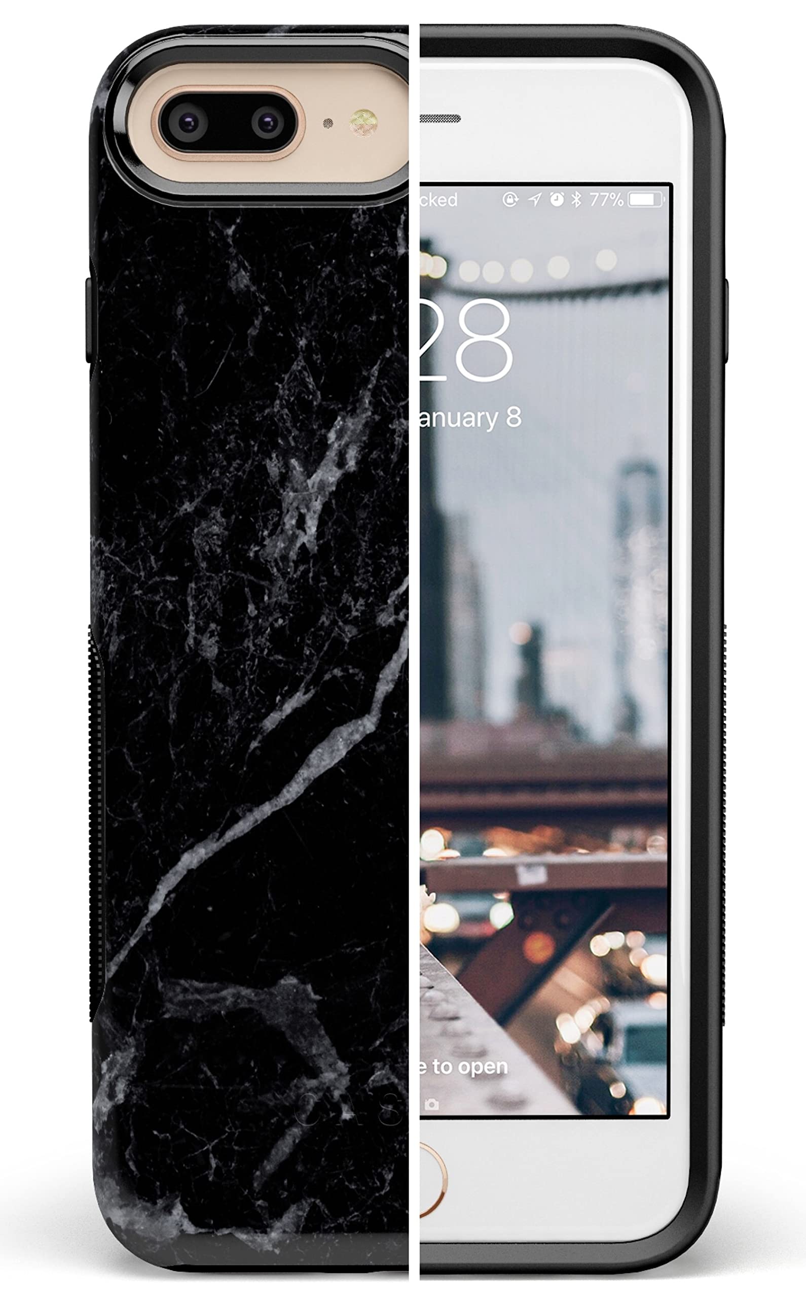 Casely iPhone 6/7/8 Plus Case - Premium Slim Black Marble Phone Cover | Protective Shockproof Case for iPhone 6 Plus 7 Plus 8 Plus | Perfect for Work, Travel & Everyday Use