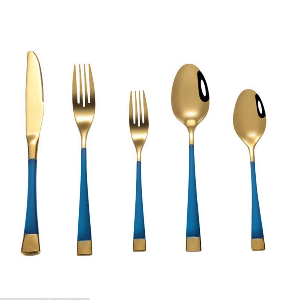 C&L 30-Piece Matte Blue Gold Flatware Set - Stainless Steel Cutlery Set for 6, Elegant Tableware for Dining, Kitchen & Entertaining - Perfect for Dinner Parties, Weddings & Everyday Use