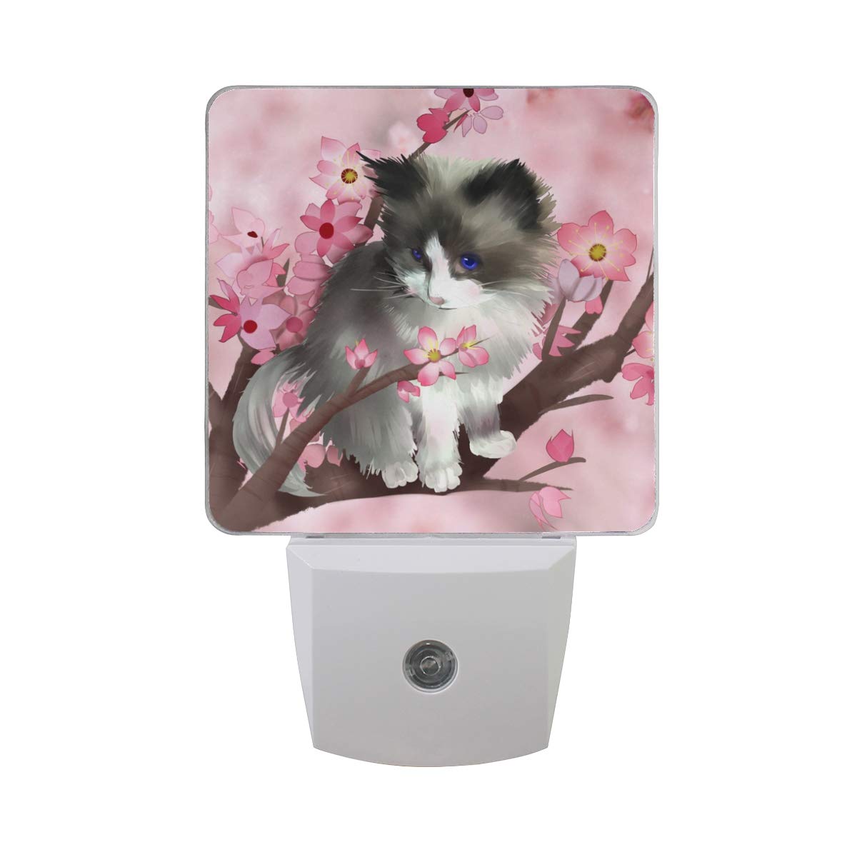 Vikko Spring Cute Cat Night Light Plug in 2 Pack - LED Dusk to Dawn Sensor Nightlight for Kids & Adults - Perfect for Bedroom, Living Room, Hallway - Home Decor Night Lamp with Auto On/Off - Ideal for Nursery, Bathroom, Stairs Safety Lighting