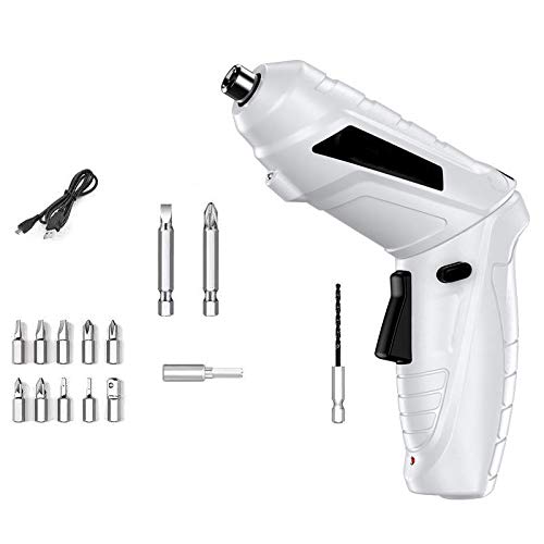 Rechargeable Cordless Electric Screwdriver Set - Mini Drill with LED Light, Lithium Battery Power Tool for Home DIY, Installing Light Fixtures & Hanging Pictures (White) | Perfect for Furniture Assembly, Craft Projects & Small Repairs
