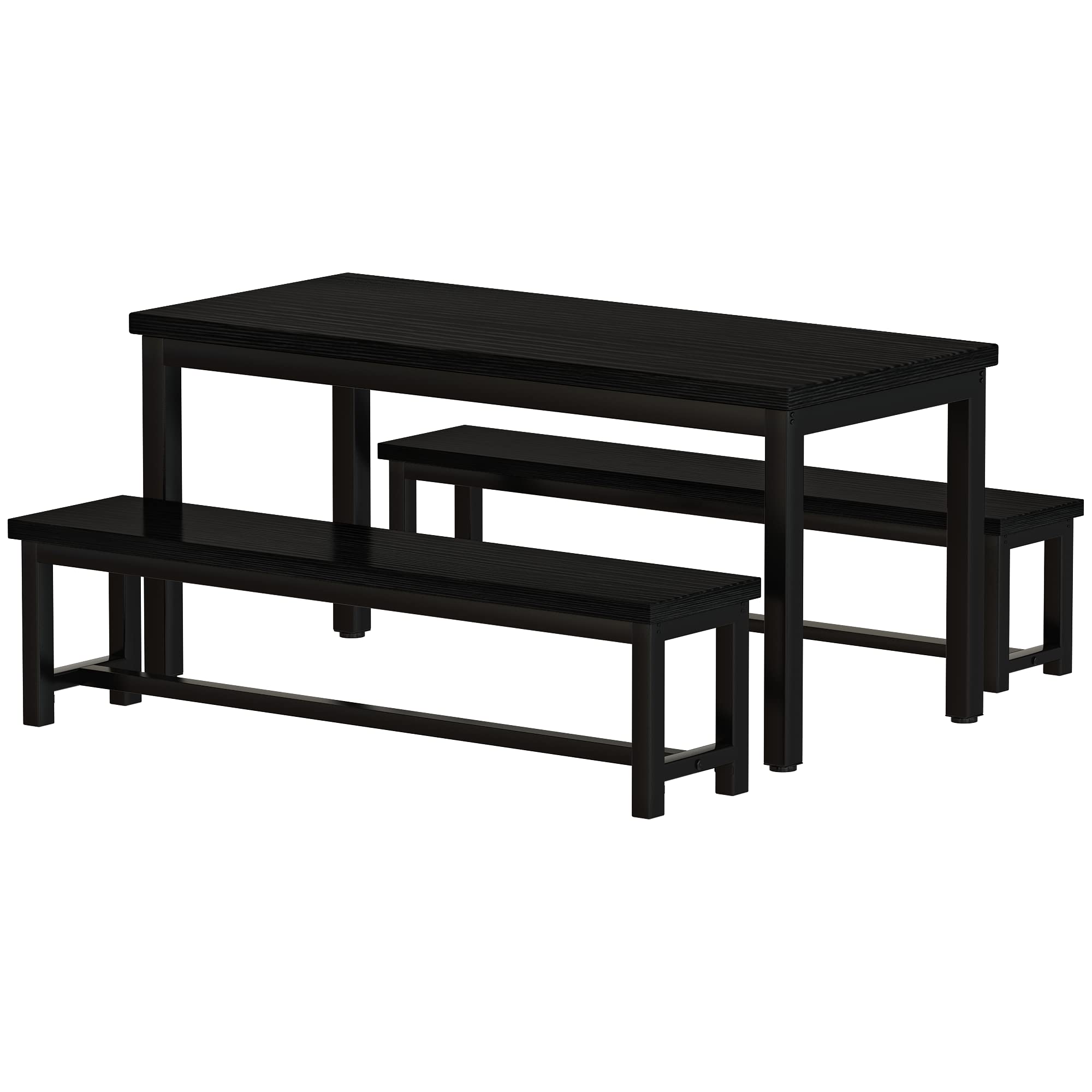 AWQM 43.3 Inch 4-Person Dining Table Set with 2 Benches - Sturdy Metal Frame & Thickened Wood Top - Perfect for Kitchen, Restaurant, Cafe, or Small Space Dining - Black Modern Furniture