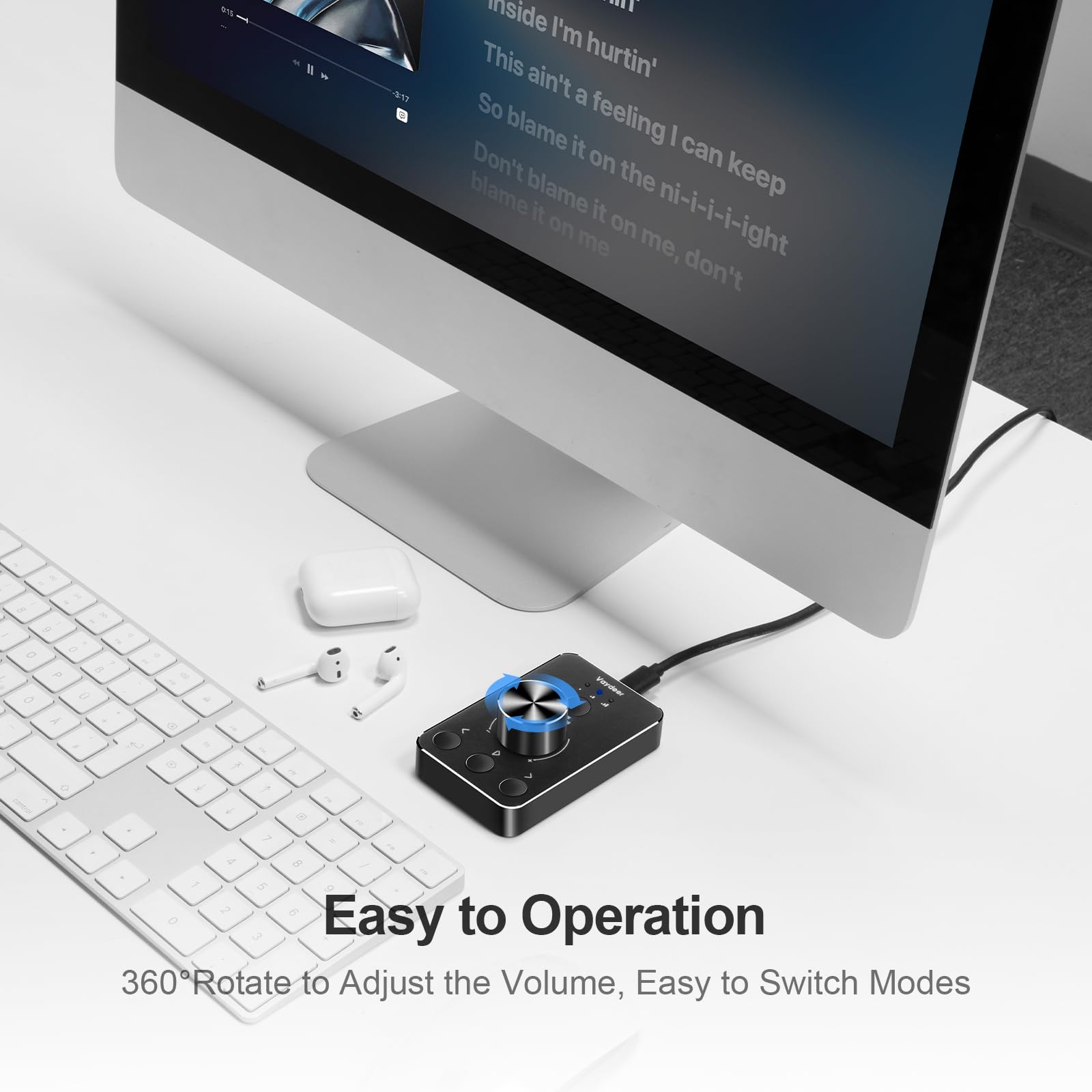 Vaydeer USB Volume Control Knob with One-Click Mute & 3 Adjustable Modes - Multimedia Controller for Windows 7/8/10 & Mac - Perfect Gift for Gamers, Music Lovers & Office Use