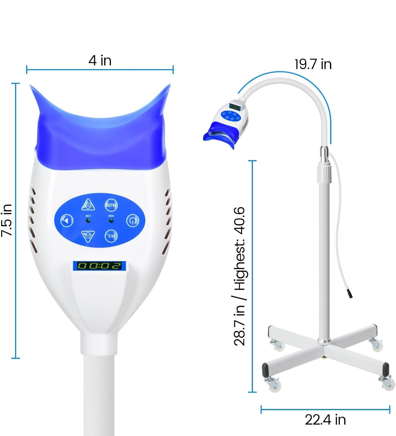 36W LED Teeth Whitening Light with 10 Cold Blue Bulbs - Standing Floor Lamp for Fast Whitening & Bleaching | Perfect for Home & Salon Use