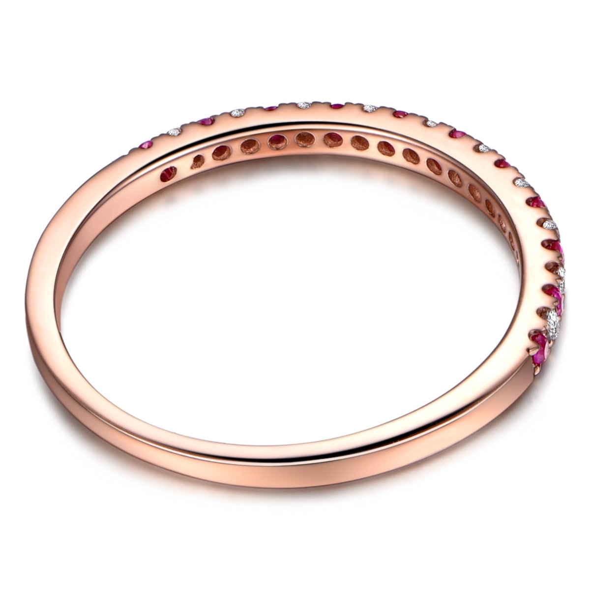 14K Rose Gold Half Eternity Ruby and Diamond Wedding Promise Band - Classic Engagement Ring for Women | Perfect for Anniversaries, Proposals & Romantic Occasions