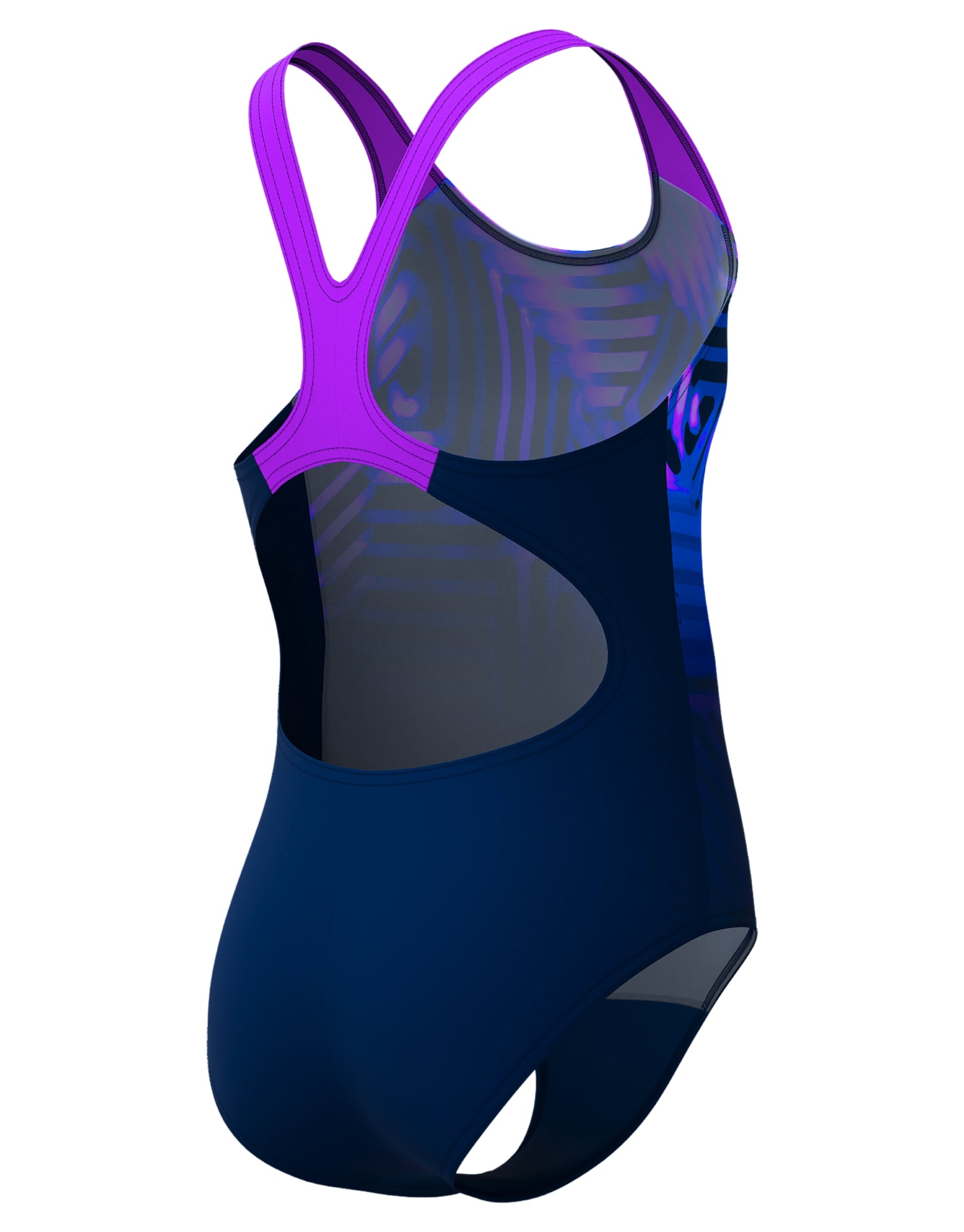Girls Digital Print Splashback Swimsuit - Navy & Pink Two-Tone Swimwear for Kids | Beach, Pool & Summer Water Activities