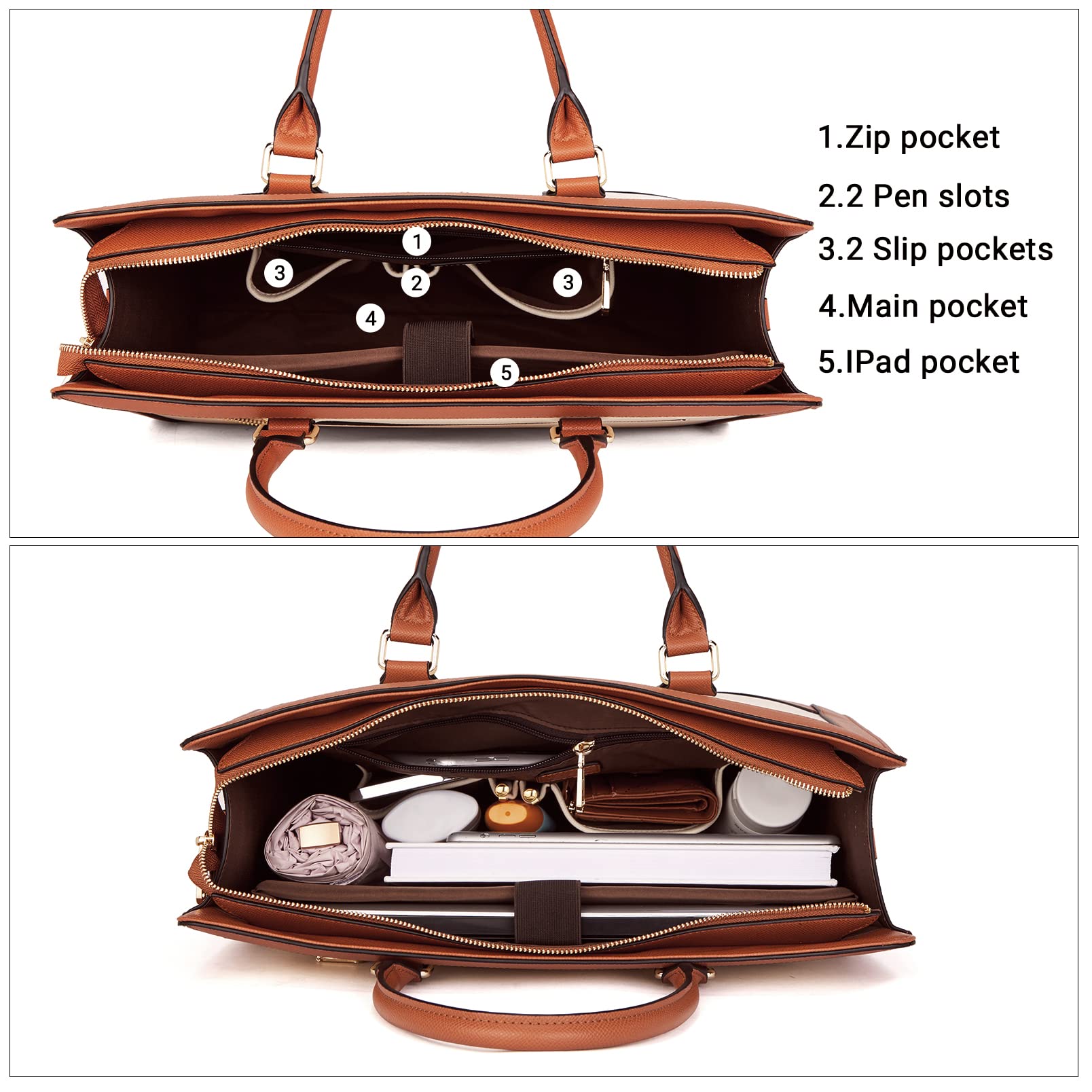 Premium Telena Leather Laptop Tote Bag for Women - 15.6 Inch Professional Shoulder Bag with Large Capacity | Stylish Work Briefcase & Business Handbag | Perfect for Office, Commuting & Business Travel