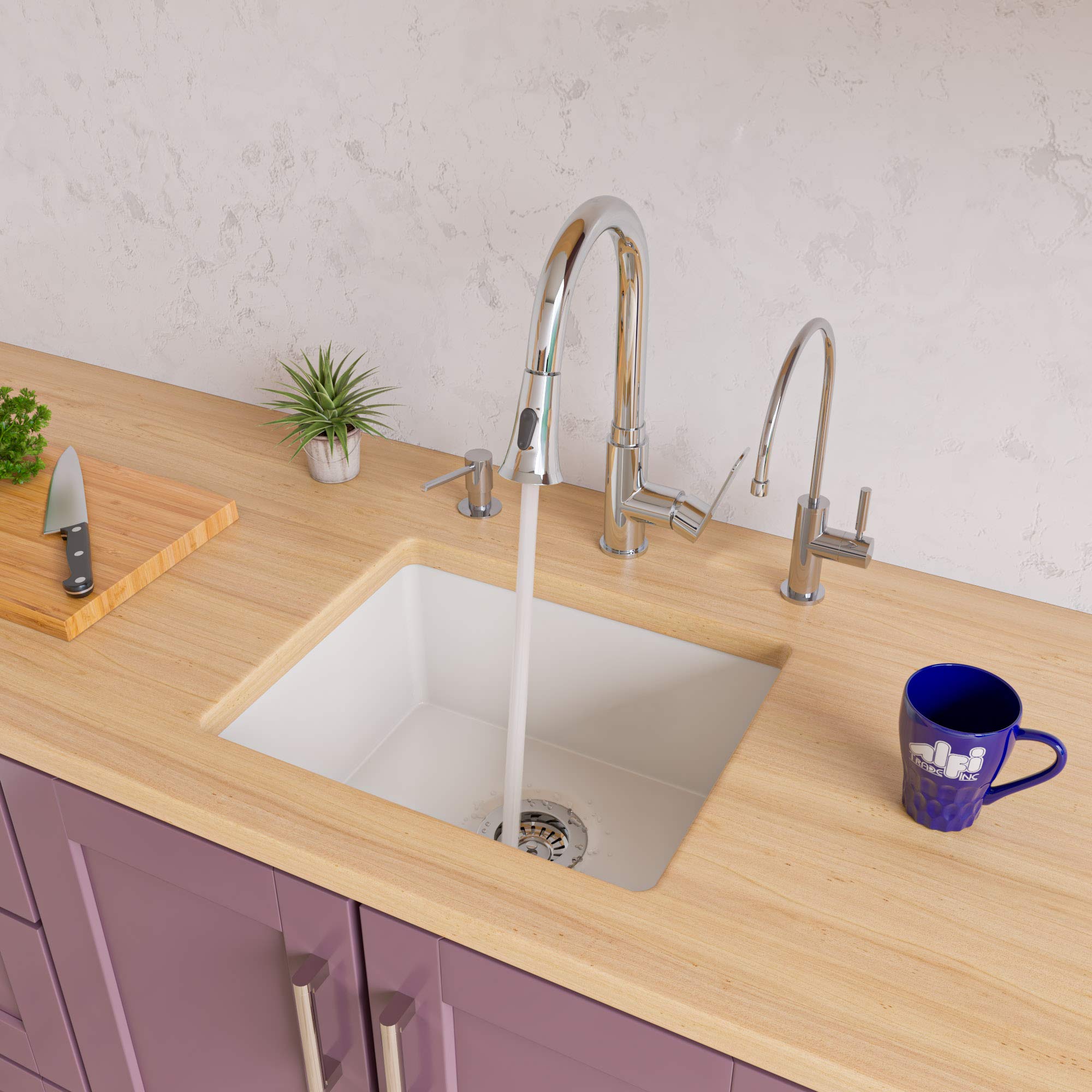 ALFI AB2017 Stainless Steel Kitchen Sink with Drainboard - White - Perfect for Modern Kitchens, Restaurant Prep & Home Renovation Projects