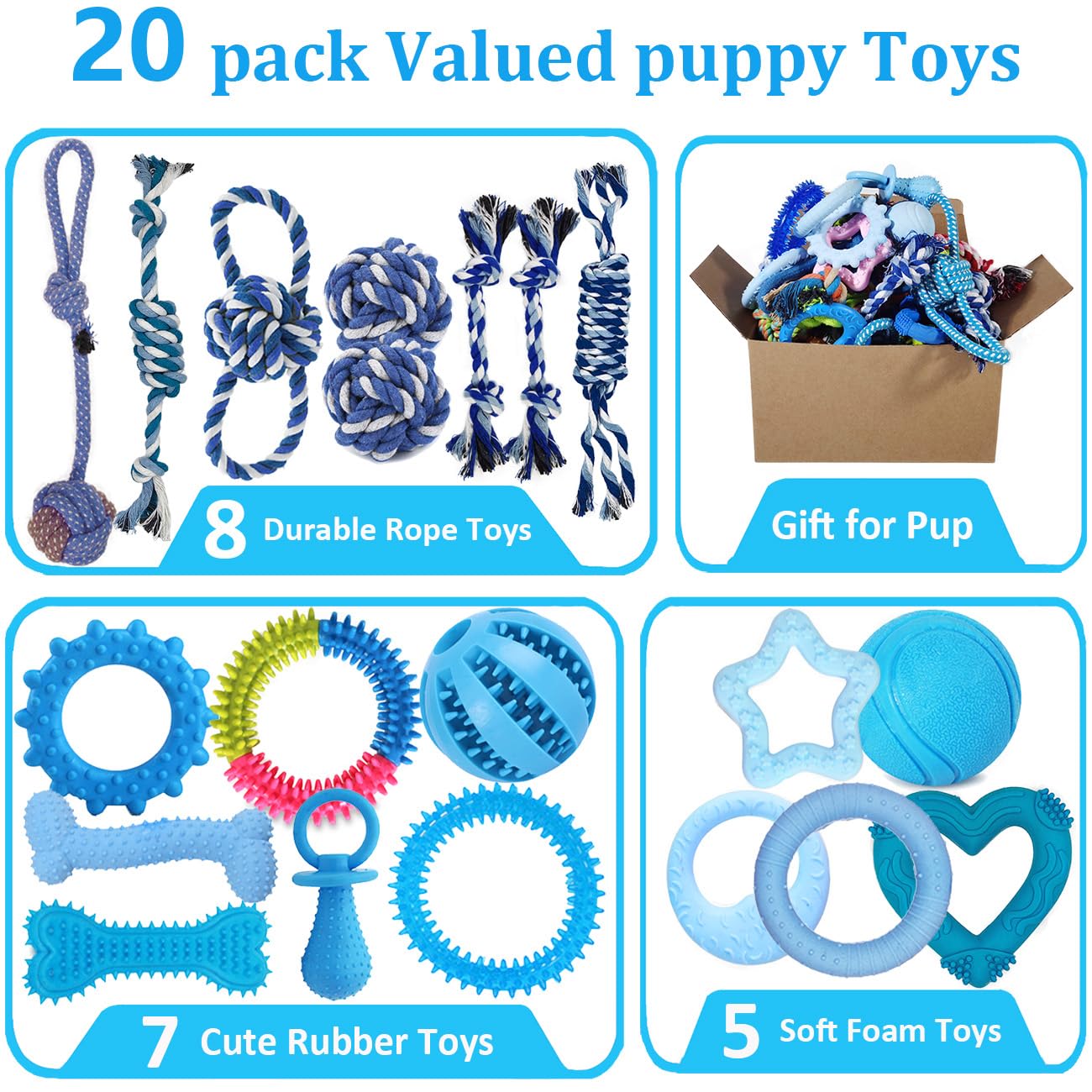 20 Pack Puppy Toys Set - Durable Chew Toys for Teething Puppies, Interactive Dog Toys for Small Breeds - Tough Rope & Soft Rubber Chew Toys Bundle for Puppy Training | Great for Indoor Play, Outdoor Fetch & Dental Health