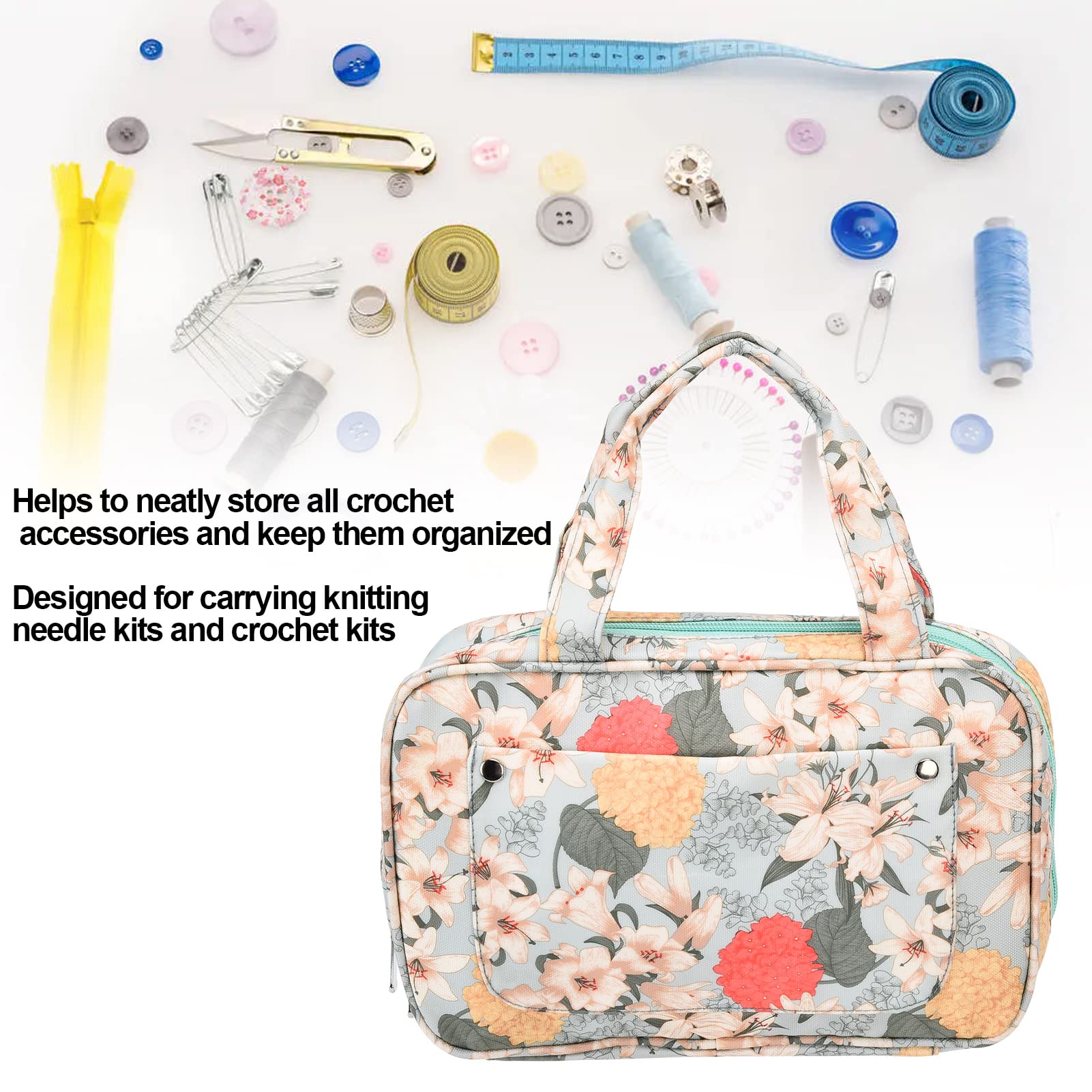 600D Oxford Cloth Knitting Bag with Zipper Pockets & Needle Slots - Durable Crochet Storage Organizer for Yarn, Sweaters & Crafts | Perfect for Home Knitting, Travel Projects & Gift Storage