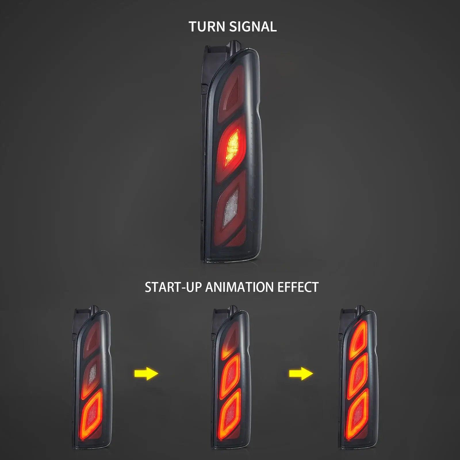 2005-2018 Toyota Hiace 5th Gen (H200) LED Tail Lights Assembly with Dynamic Animation DRL - Bright, Durable Replacement for Enhanced Visibility & Style - Perfect for Night Driving, Car Upgrades & Customization