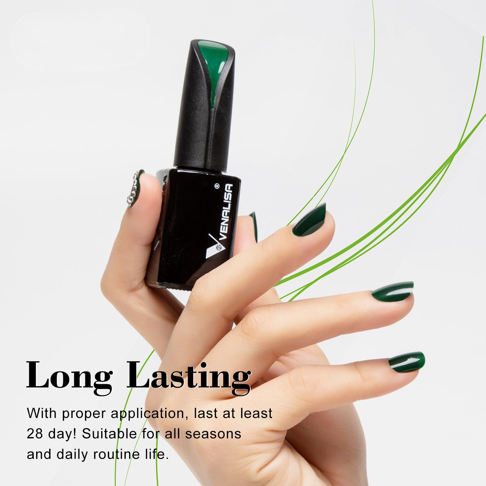 VENALISA 15ml Emerald Green Gel Nail Polish - Dark Green Lime Soak Off UV LED Nail Gel for Manicure, Salon & DIY at Home | Long-Lasting Nail Art Starter Kit (0.53 OZ) - Perfect for Parties, Weddings & Everyday Wear