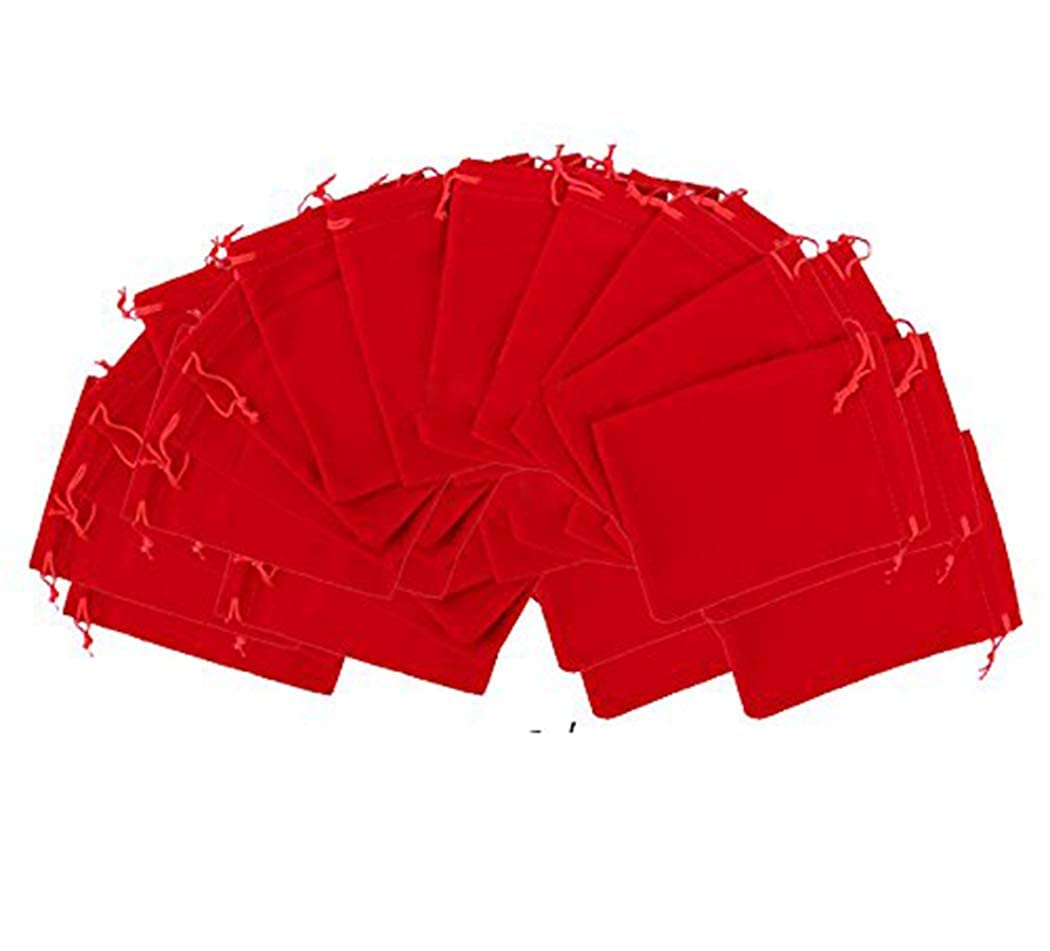2DS Velvet Small Potli Bags - Elegant Jewelry Pouch & Wedding Gift Pouch Set (Red) - Perfect for Bridal Accessories, Indian Wedding Favors, Jewelry Storage & Coin Purse