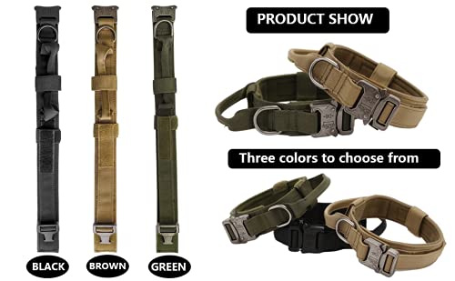 Tactical Dog Collar - Adjustable Military Nylon Collar with Control Handle & Heavy Metal Buckle for Medium & Large Dogs - Durable Training Collar for Walking, Hiking & Outdoor Adventures (Brown)