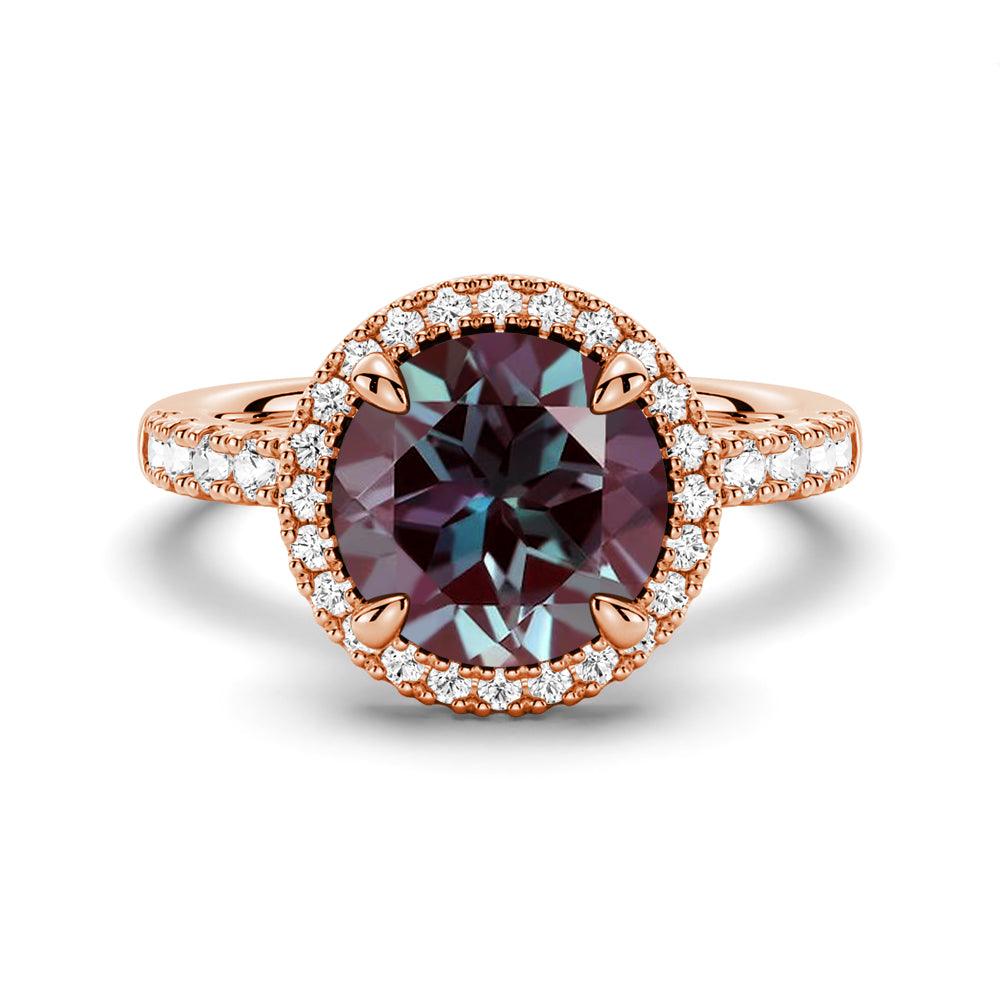 3 CT Round Cut Alexandrite Engagement Ring with Moissanite Halo Pavé - Perfect for Proposals, Anniversaries & Special Occasions