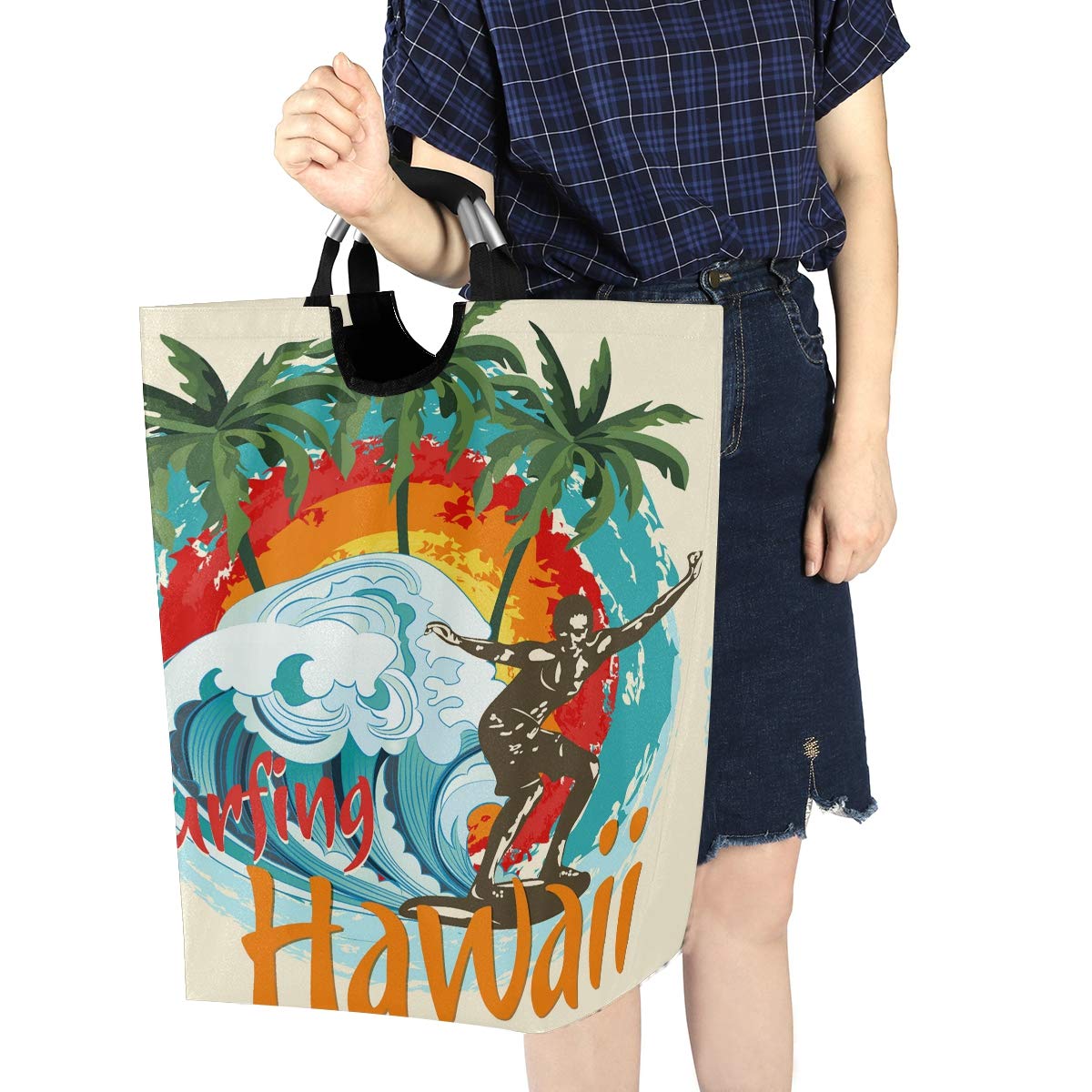 Large Collapsible Waterproof Laundry Hamper with Handles - Foldable Fabric Storage Bin for Dirty Clothes, Durable Organizer for Beach, Surfing & Tropical Vacations - Perfect for Hawaii Travel, Poolside & Outdoor Adventures