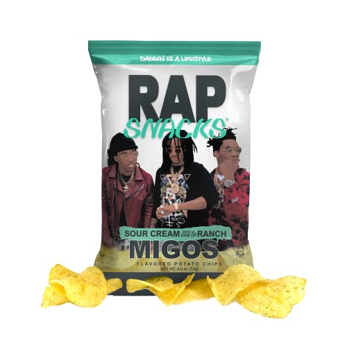 Rap Snacks Migos Sour Cream with a Dab of Ranch Potato Chips 2.5 Oz (Pack of 6) - Crunchy Snacks for Parties, Movie Nights & Road Trips