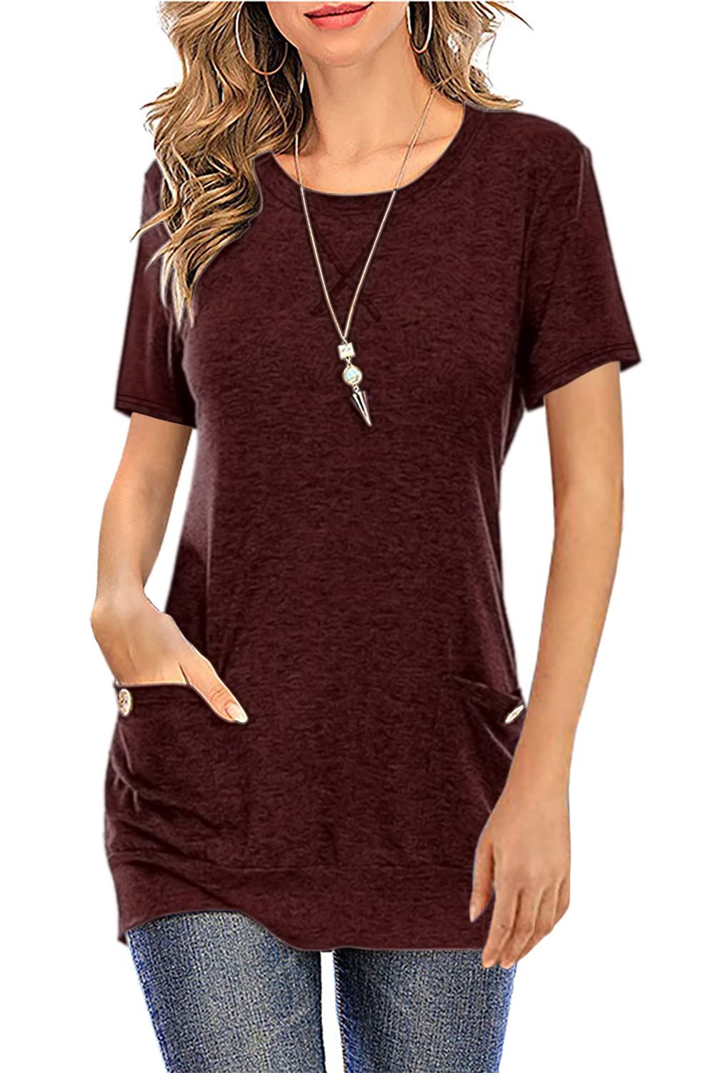 Ladybranch Women's Summer Tops - Casual Stretch Elastic T-Shirts & Cold Shoulder Tunics with Side Buttons | Perfect for Beach Outings, Vacation Wear & Everyday Comfort