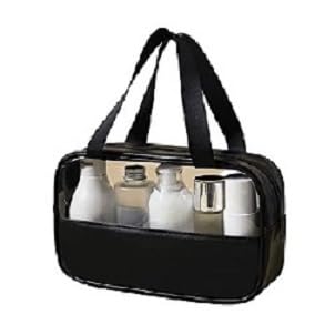 Salepush Clear Travel Toiletry Bag - Transparent Cosmetic Organizer with Handle for Women & Men | Waterproof Makeup Pouch for Airplane, Gym, Beach Essentials (Medium, Black)