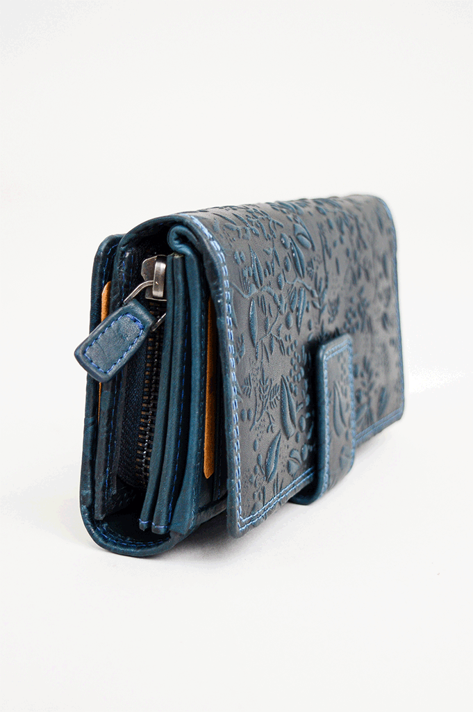 Adrian Klis 100 Flower Wallet for Women - Genuine Leather Blue Floral Wallet with RFID Blocking - Perfect for Travel, Shopping & Everyday Use
