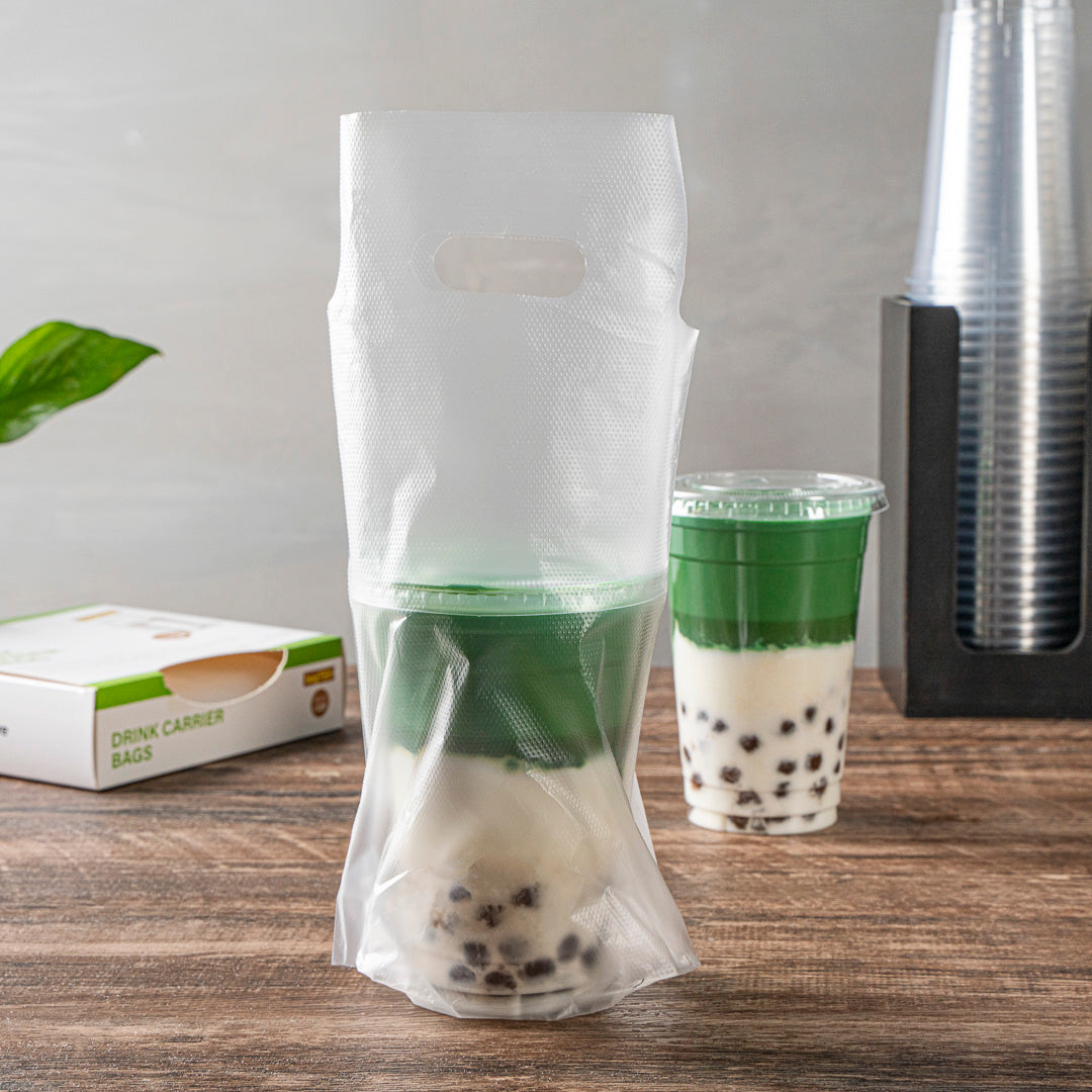 Clear Plastic Drink Carrier Bag - Holds 1 Cup (6.25