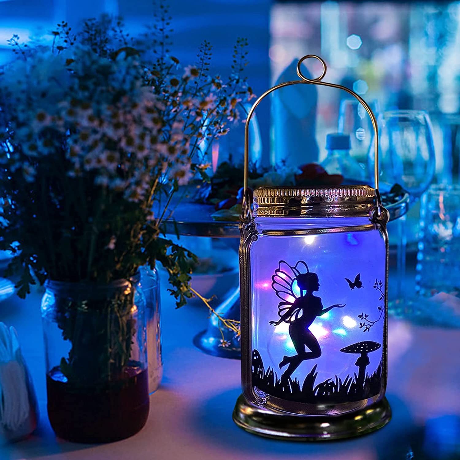 2 Pack Solar Powered Fairy Lanterns for Outdoor Decor - Waterproof Hanging Garden Lights with Frosted Glass Jar & Stake, Perfect for Yard, Patio, Lawn - Ideal Gift for Mom, Women, Grandma Birthday (Use for Wedding, Party, Pathway Lighting)