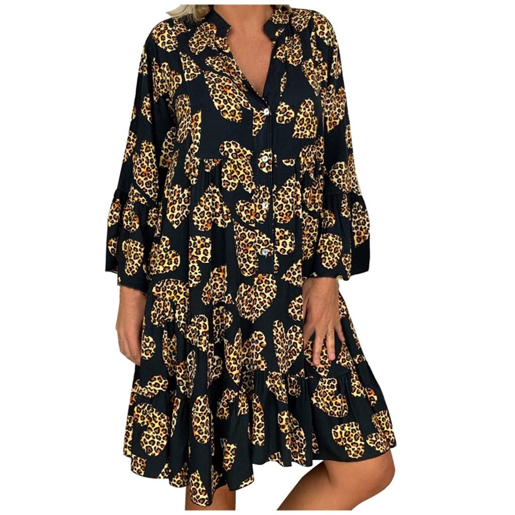 Women's Summer Mini Dress with V-Collar & Button Front - Floral Print Loose Fit Plus Size Long Dress for Beach, Party & Casual Wear
