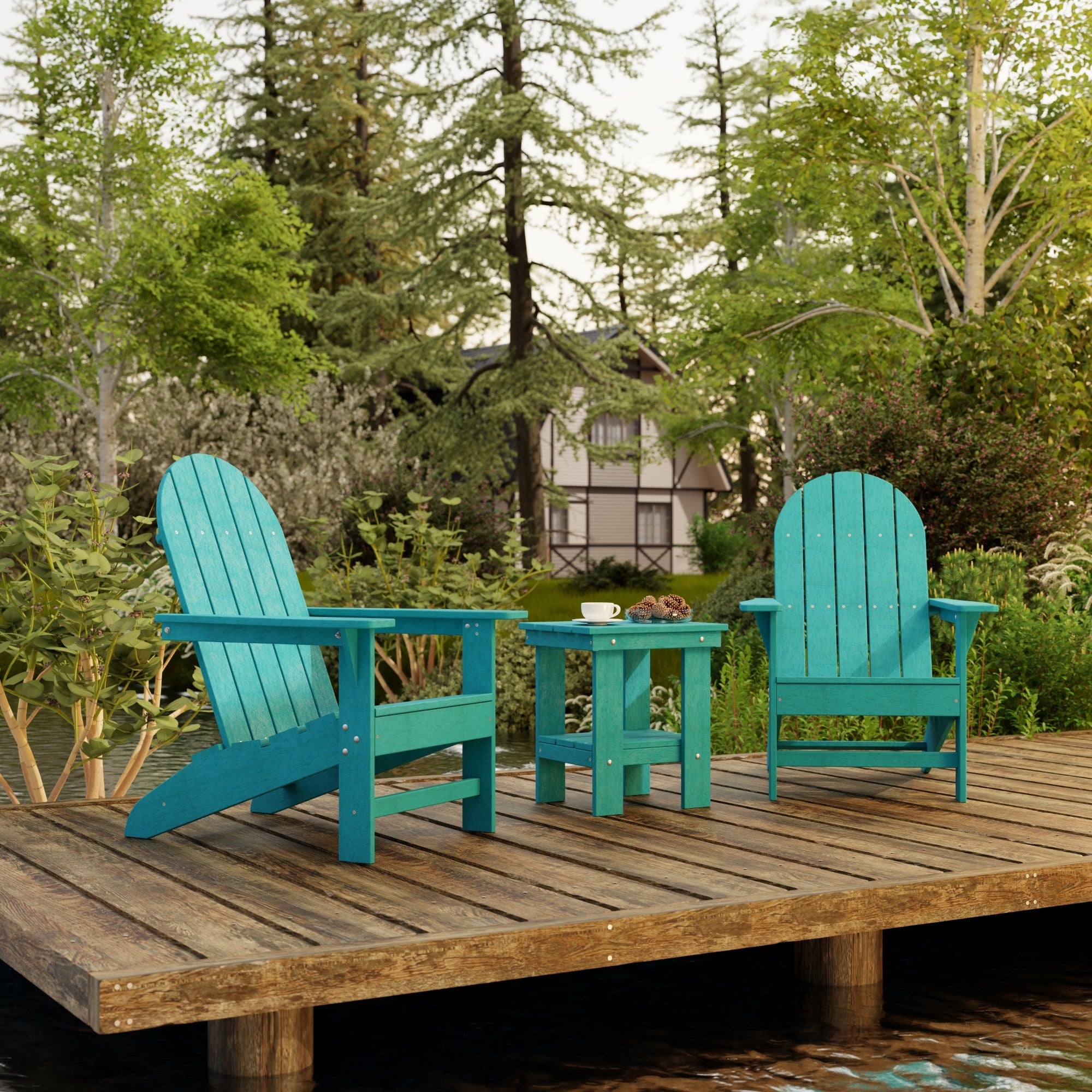 Freedom 3-Piece Traditional Adirondack Chair Set with Side Table - Outdoor Patio Furniture for Garden, Deck, Poolside & Backyard Relaxation