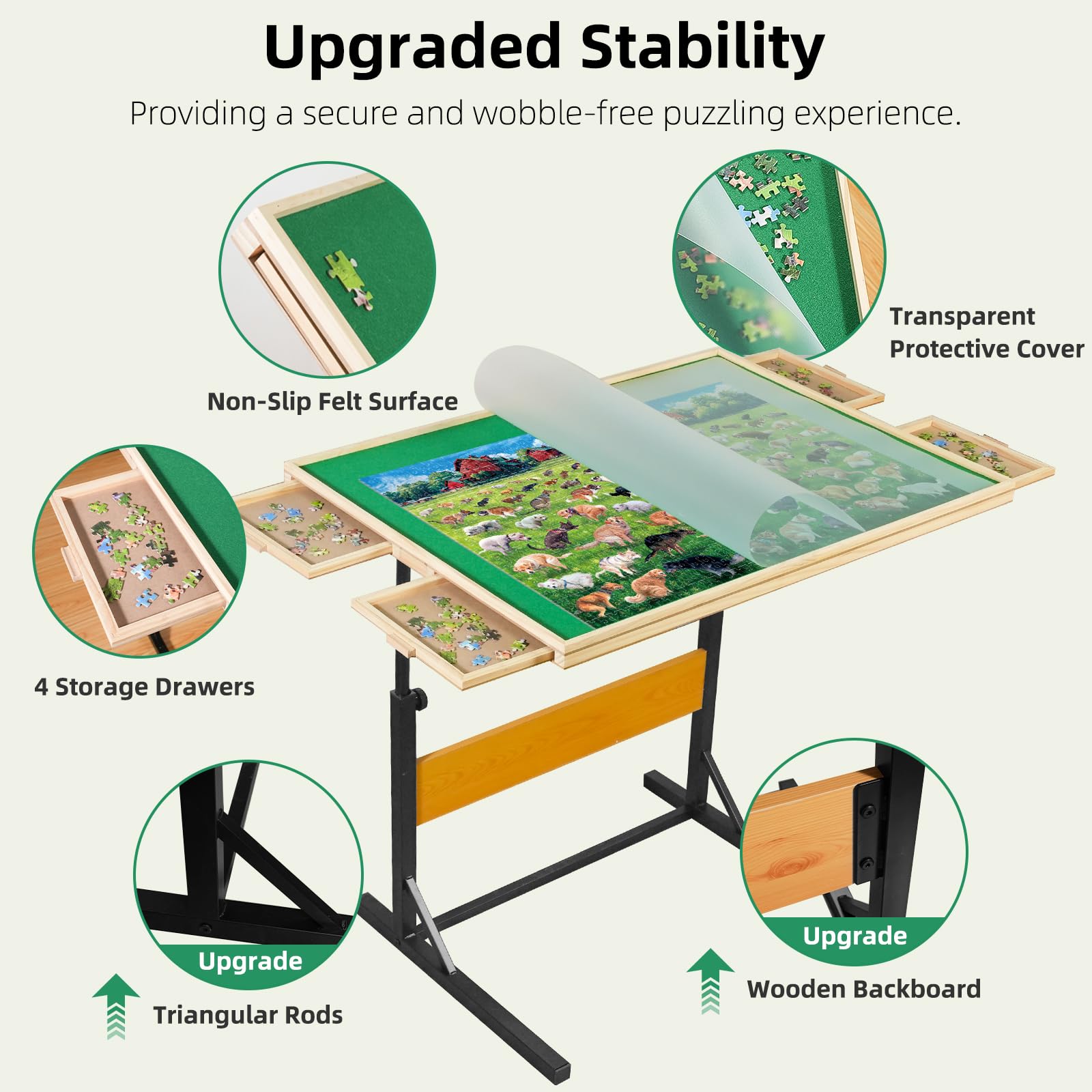 ALL4JIG Premium Wooden Jigsaw Puzzle Table with 4 Storage Drawers - Stable & Lightweight Design for 2000-Piece Puzzles - Perfect Gift for Adult Puzzle Enthusiasts - Great for Family Game Nights, Relaxation & Home Decor