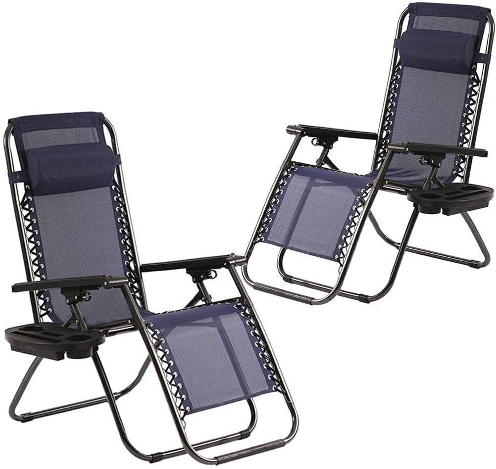 **Zero Gravity Recliner Chair - Heavy Duty Adjustable Anti-Gravity Locking Chaise Lounge with Mesh Back, Wide Armrests, Headrest & Cup Holder - Supports 250lbs - Foldable for Indoor & Outdoor Use - Perfect for Patio, Poolside, Camping & Backyard Relaxation - Set of 2 (Blue)**
