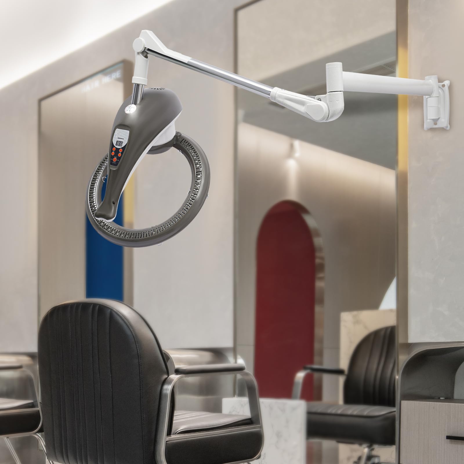 Professional Wall Mounted Orbital Rotary Hair Steamer - Adjustable Temperature Hooded Dryer for Salon & Home Use | Portable Perm Machine for Deep Conditioning Treatments | Perfect for Hair Salons, Spas & At-Home Styling (Gray)