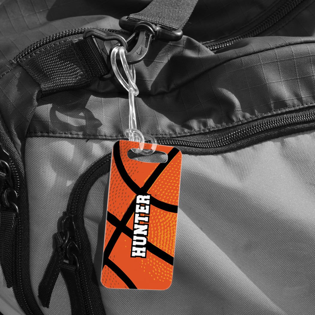 Personalized Basketball Texture Luggage Tag - Small Standard Lines on Back - Perfect for Travel, Sports Gear & Gift Ideas