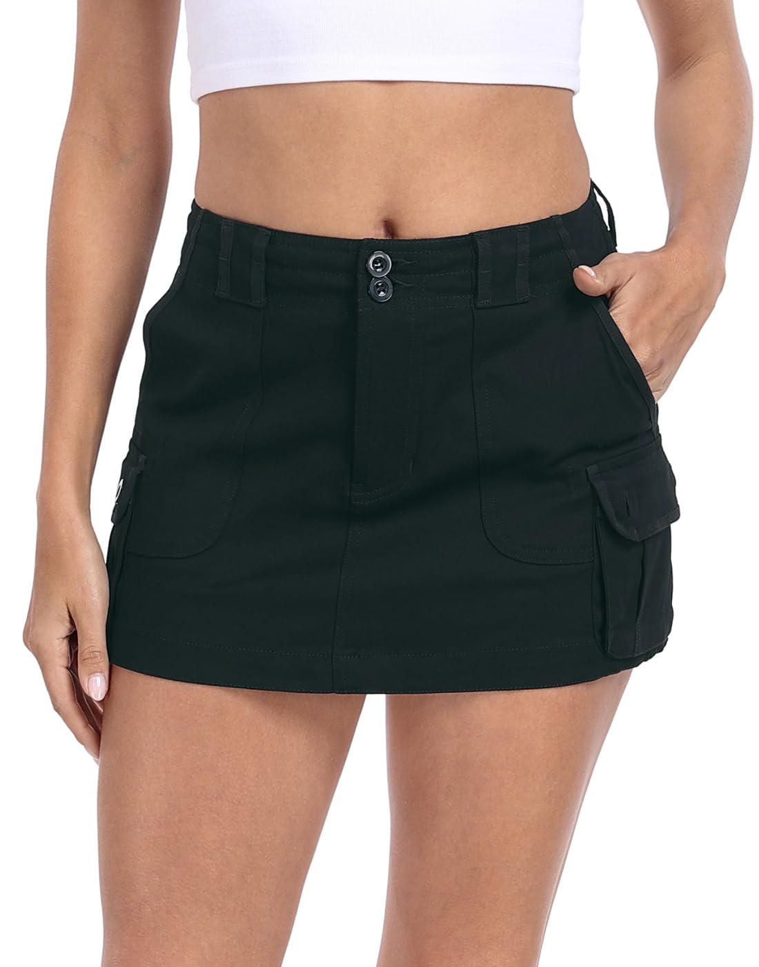 HDE Women's Micro Mini Cargo Skirt - Y2K Style Mid Rise Utility Skirt with Button Front & Pockets | Casual Outfits, Streetwear Fashion, Retro 2000s Looks