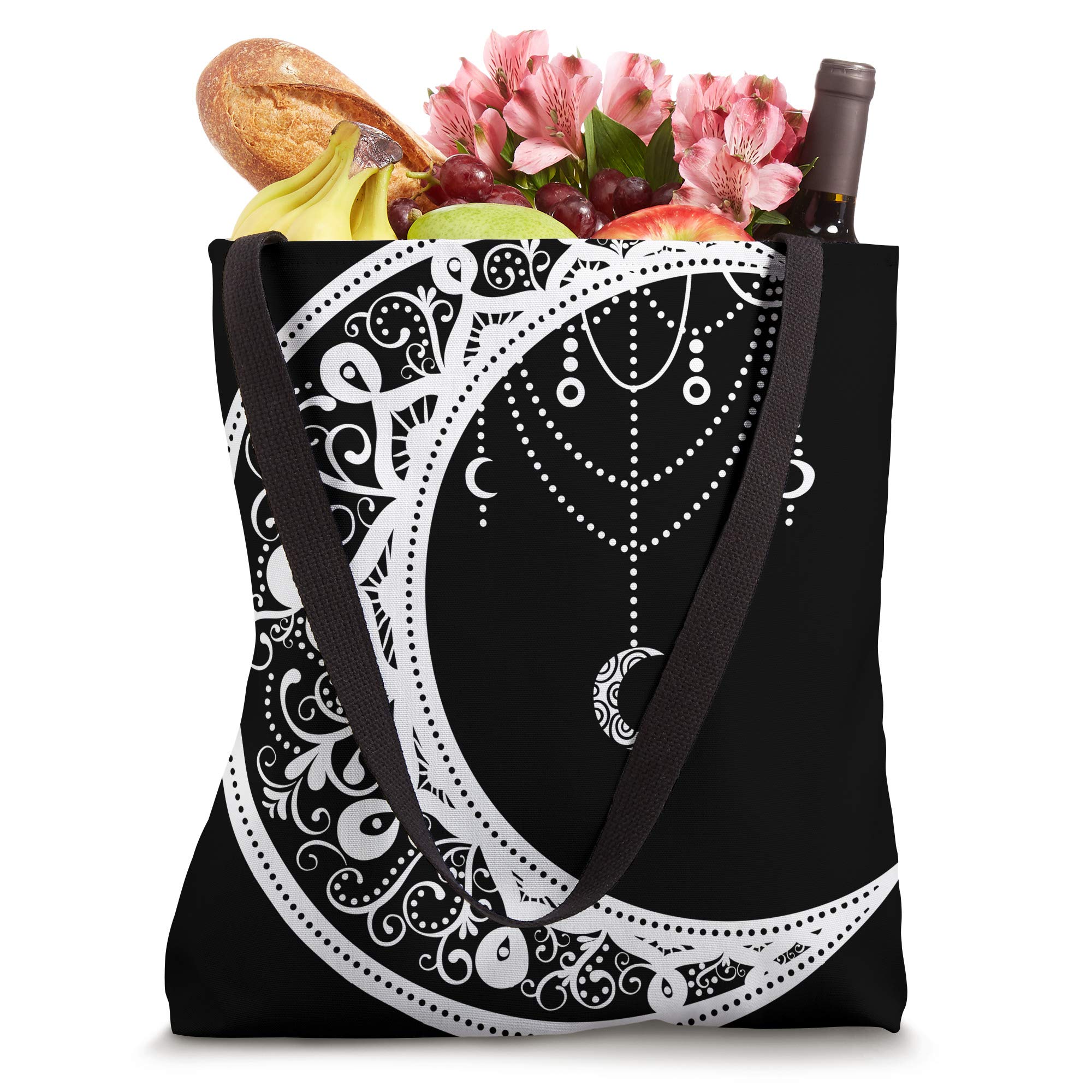 Wicca Witch Moon Tote Bag with Crystals for Pagan Gifts & Dreamcatcher Decor