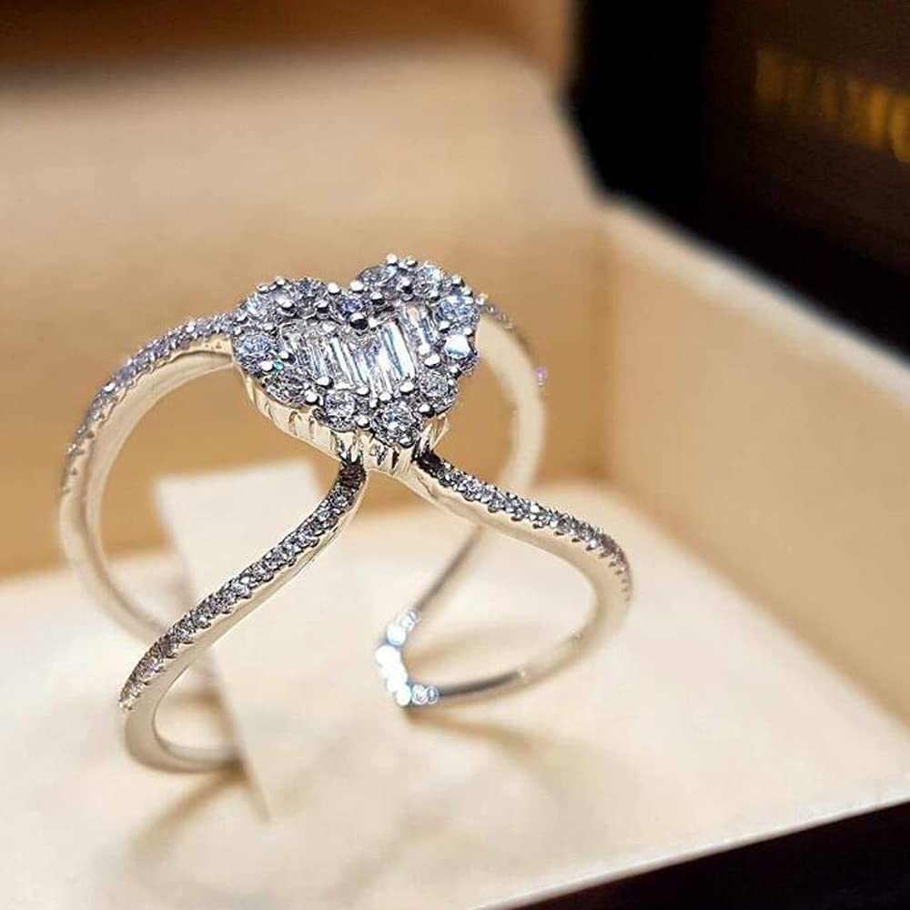 925 Sterling Silver Shiny Full Diamond Heart Ring - Classic Cubic Zirconia CZ Eternity Band for Women (Size 9) | Perfect for Valentine's Day, Anniversary Gifts & Wedding Jewelry