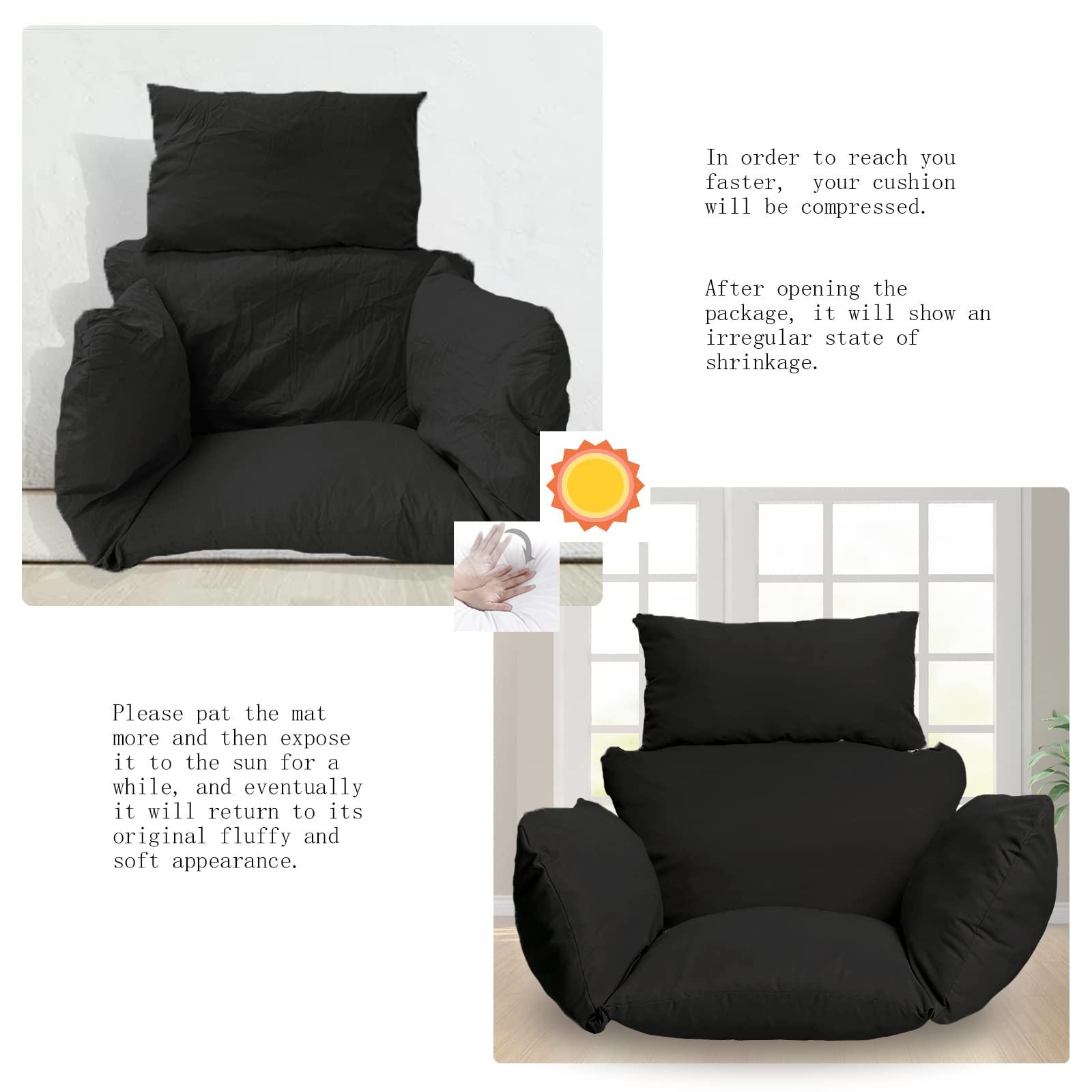 Comfortable Swing Egg Chair with Thick Cushion - Hanging Basket Chair for Indoor/Outdoor Use - Removable & Washable Cushion - Perfect for Patio, Garden, or Living Room Relaxation