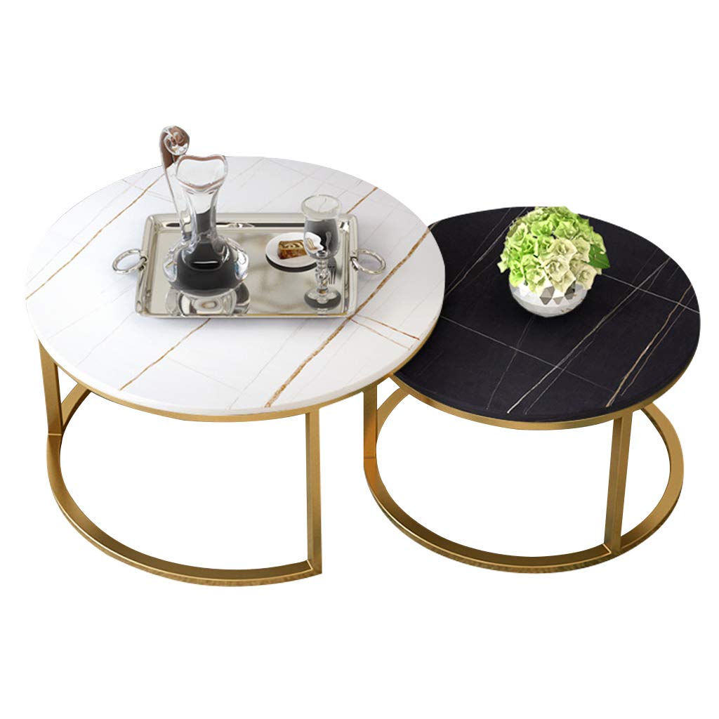 Modern Round Coffee Table Set of 2 - Marble Print Living Room Sofa Tables with Sturdy Metal Frame, Easy to Clean Home Decor - Perfect for Small Spaces, Apartment Living Rooms & Contemporary Furniture Arrangements