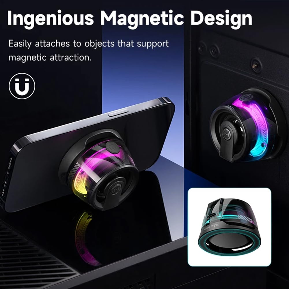 Kioball Portable Magnetic Bluetooth Speaker - Mini Wireless Sound Box with Bluetooth 5.3, RGB Lighting & Phone Holder - True Wireless Bass Speaker for Outdoor, Travel, Home, and Party Use