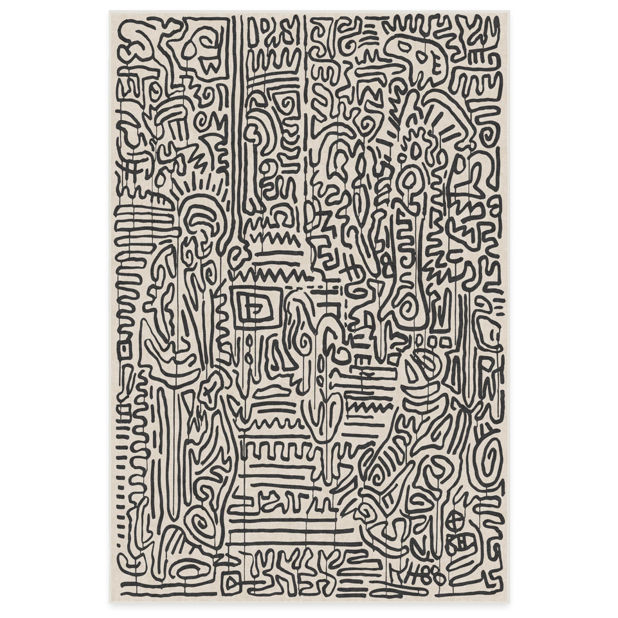 Ruggable x Keith Haring Washable 6x9 Area Rug - Freestyle Black & Ivory Non-Slip Rug | Premium Washable Rug for Living Room, Bedroom, Kitchen, Office & Classroom | Modern Home Decor with Gripper Pad for Safety & Style