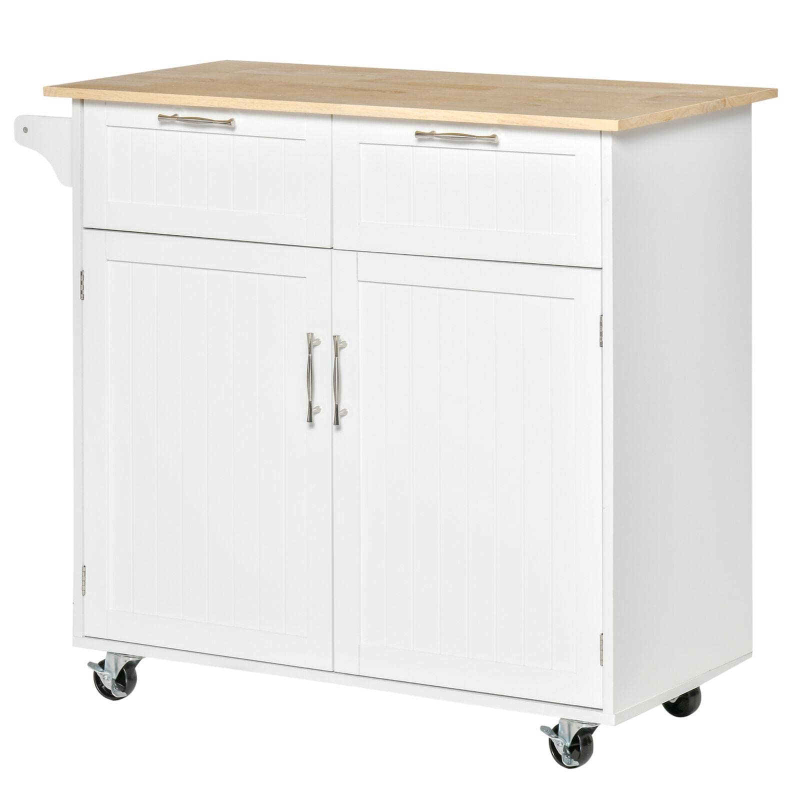 Modern Wooden Rolling Kitchen Island Storage Cart with Towel Rack - Mobile Serving Trolley, Kitchen Organizer with Wheels for Small Spaces - Perfect for Food Prep, Dining, and Extra Counter Space