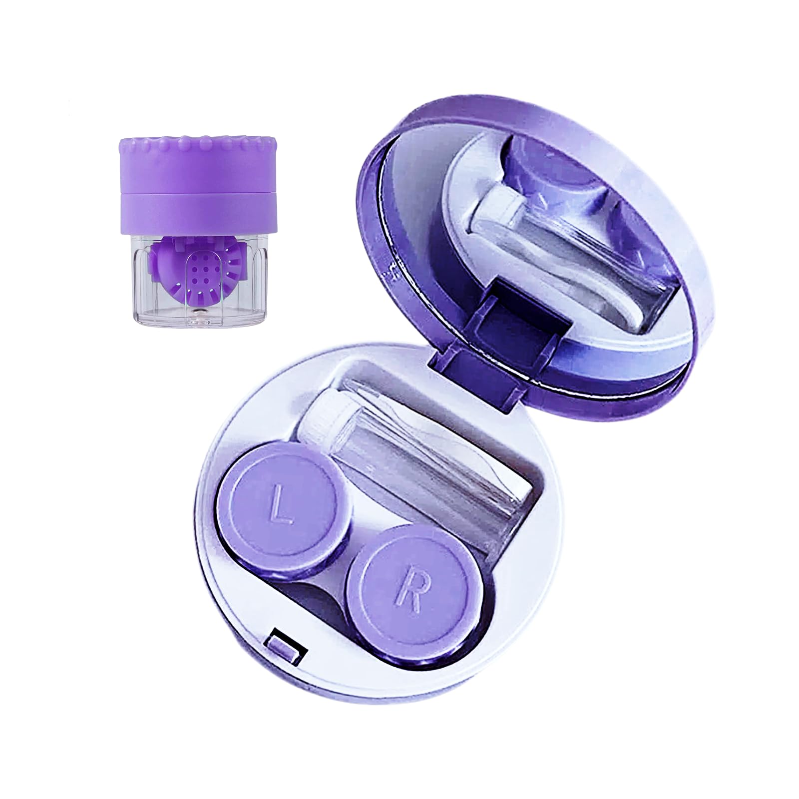 Travel Contact Lens Case with Mirror & Tweezers - Purple for On-the-Go Care