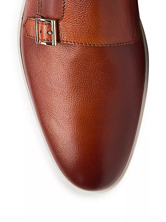 SANTONI DK Brown Monk Strap Casual Shoes for Men - Stylish & Comfortable Dress Shoes for Office, Business, and Formal Occasions