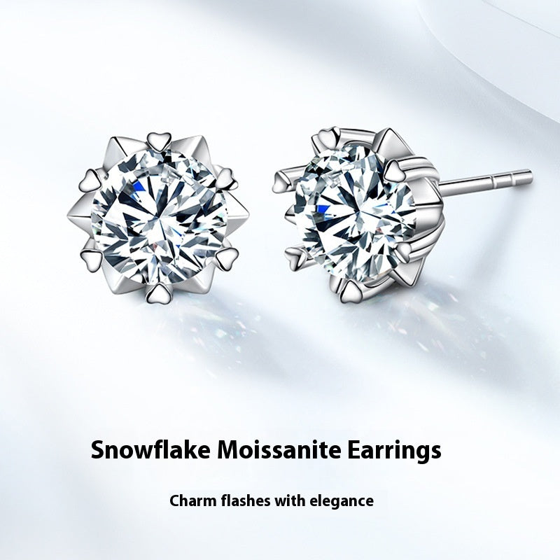 925 Sterling Silver Moissanite Snowflake Stud Earrings for Women - Hypoallergenic & Durable - Perfect for Christmas, Winter, and Holiday Gifts